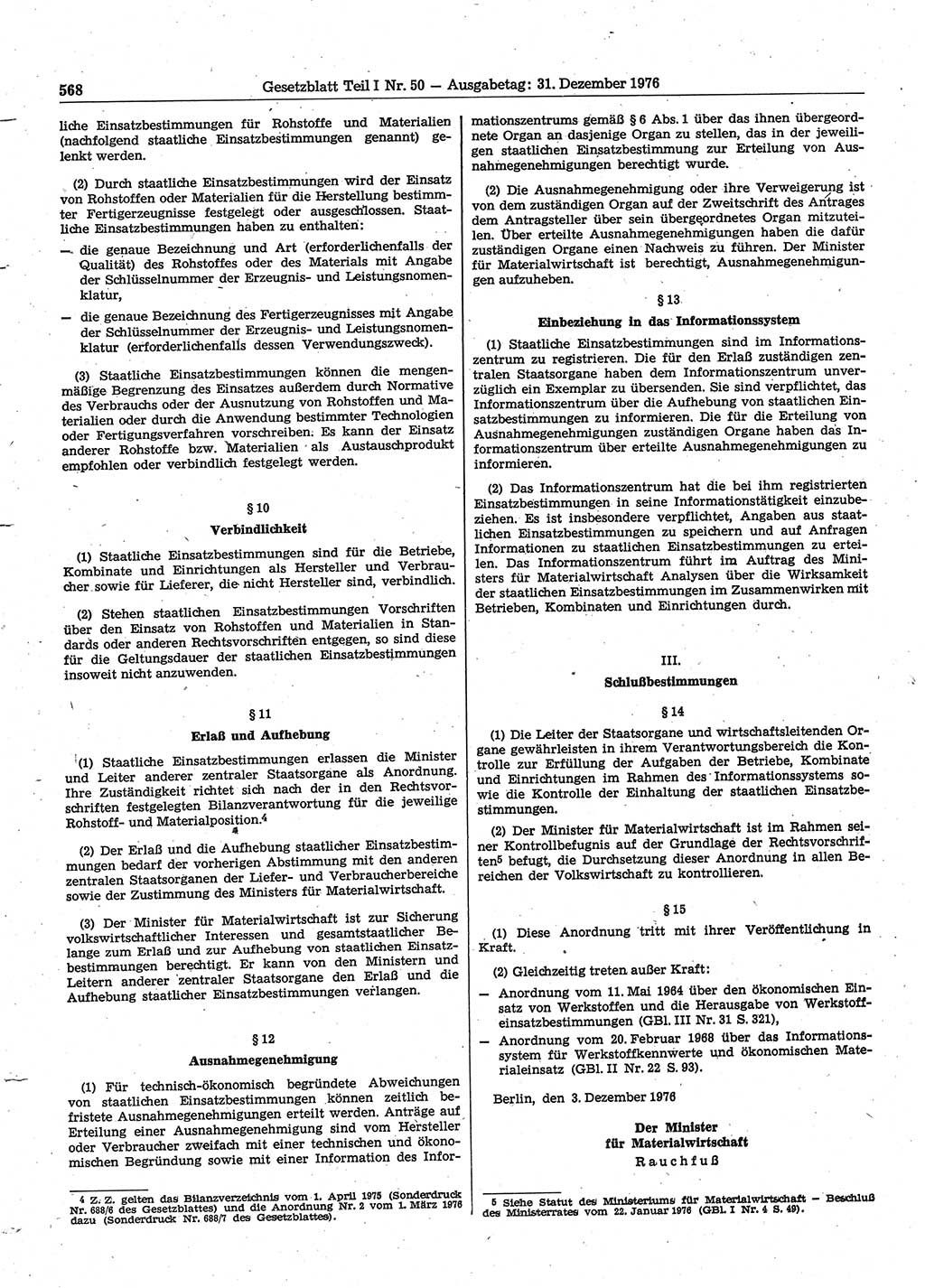 Gesetzblatt (GBl.) der Deutschen Demokratischen Republik (DDR) Teil Ⅰ 1976, Seite 568 (GBl. DDR Ⅰ 1976, S. 568)