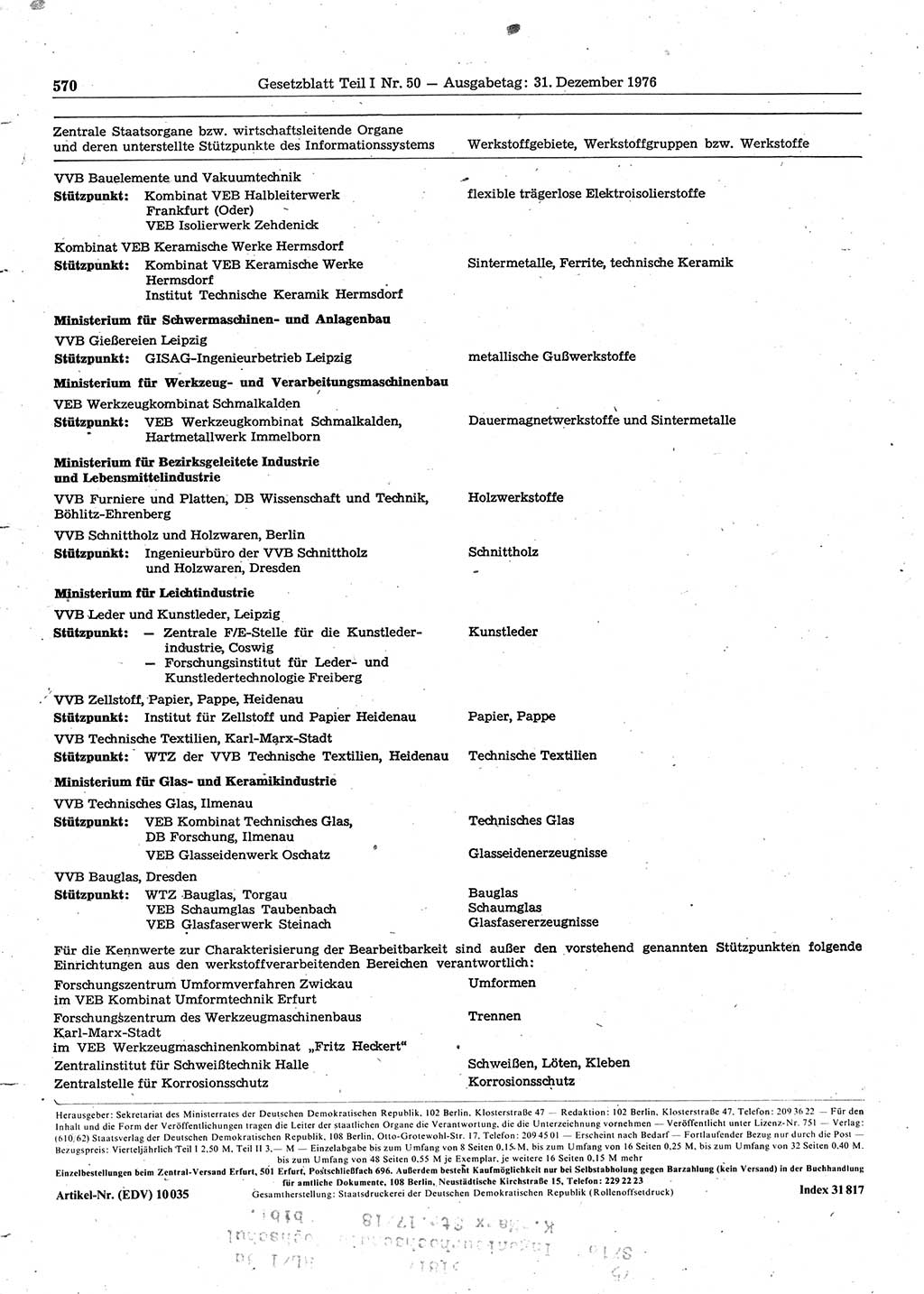 Gesetzblatt (GBl.) der Deutschen Demokratischen Republik (DDR) Teil Ⅰ 1976, Seite 570 (GBl. DDR Ⅰ 1976, S. 570)
