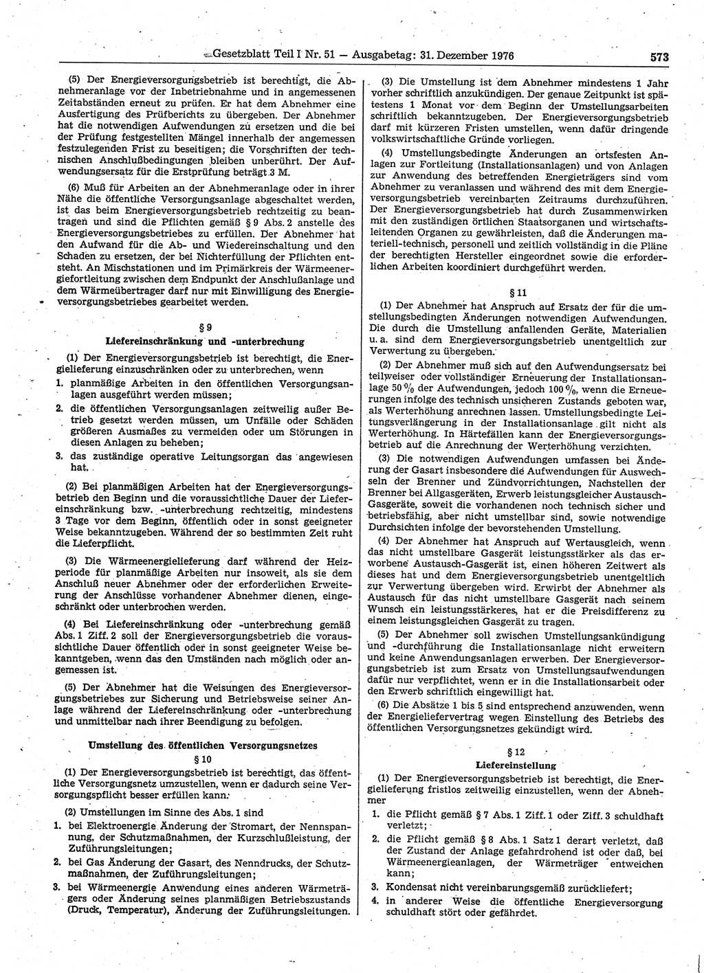 Gesetzblatt (GBl.) der Deutschen Demokratischen Republik (DDR) Teil Ⅰ 1976, Seite 573 (GBl. DDR Ⅰ 1976, S. 573)