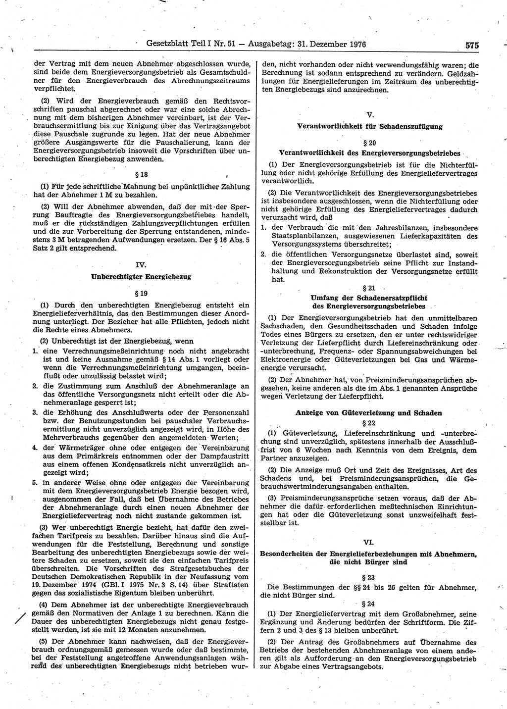 Gesetzblatt (GBl.) der Deutschen Demokratischen Republik (DDR) Teil Ⅰ 1976, Seite 575 (GBl. DDR Ⅰ 1976, S. 575)