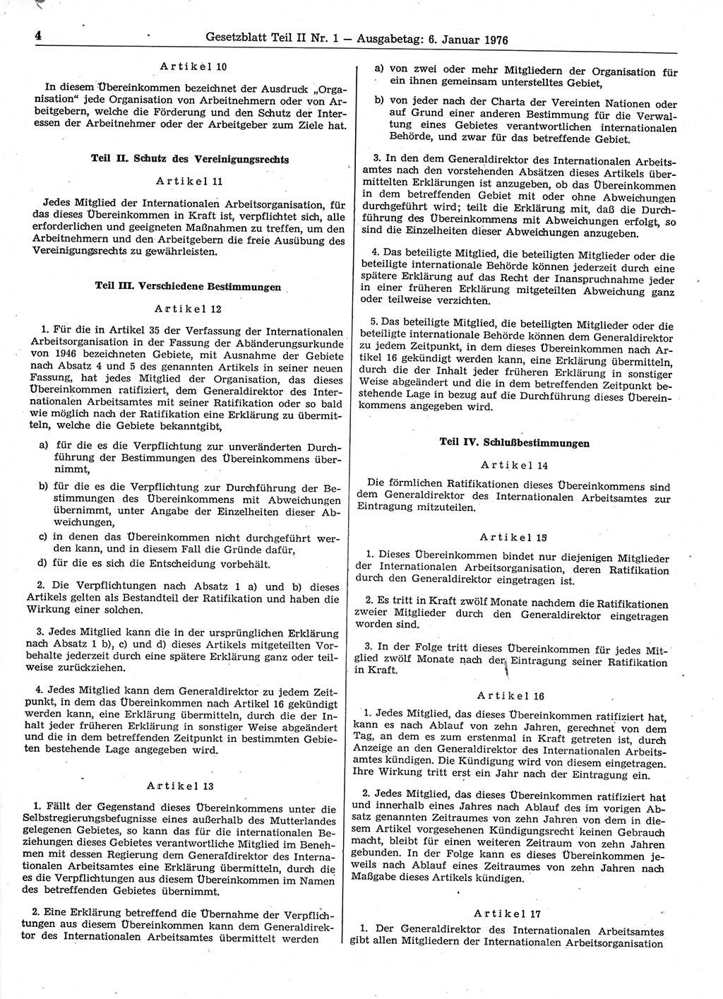 Gesetzblatt (GBl.) der Deutschen Demokratischen Republik (DDR) Teil ⅠⅠ 1976, Seite 4 (GBl. DDR ⅠⅠ 1976, S. 4)