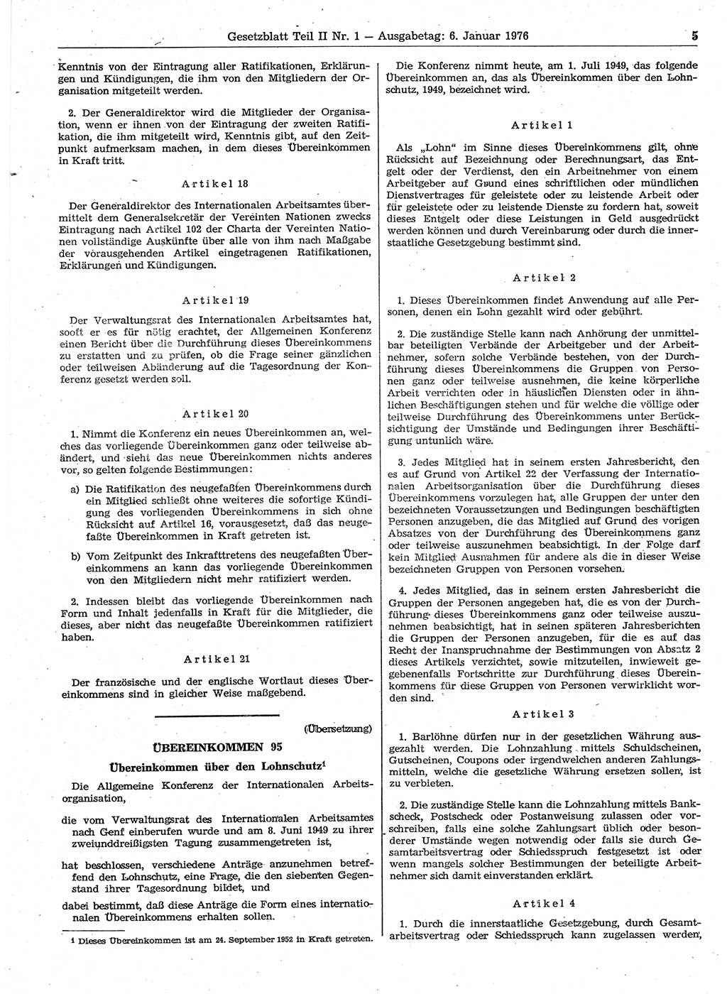 Gesetzblatt (GBl.) der Deutschen Demokratischen Republik (DDR) Teil ⅠⅠ 1976, Seite 5 (GBl. DDR ⅠⅠ 1976, S. 5)