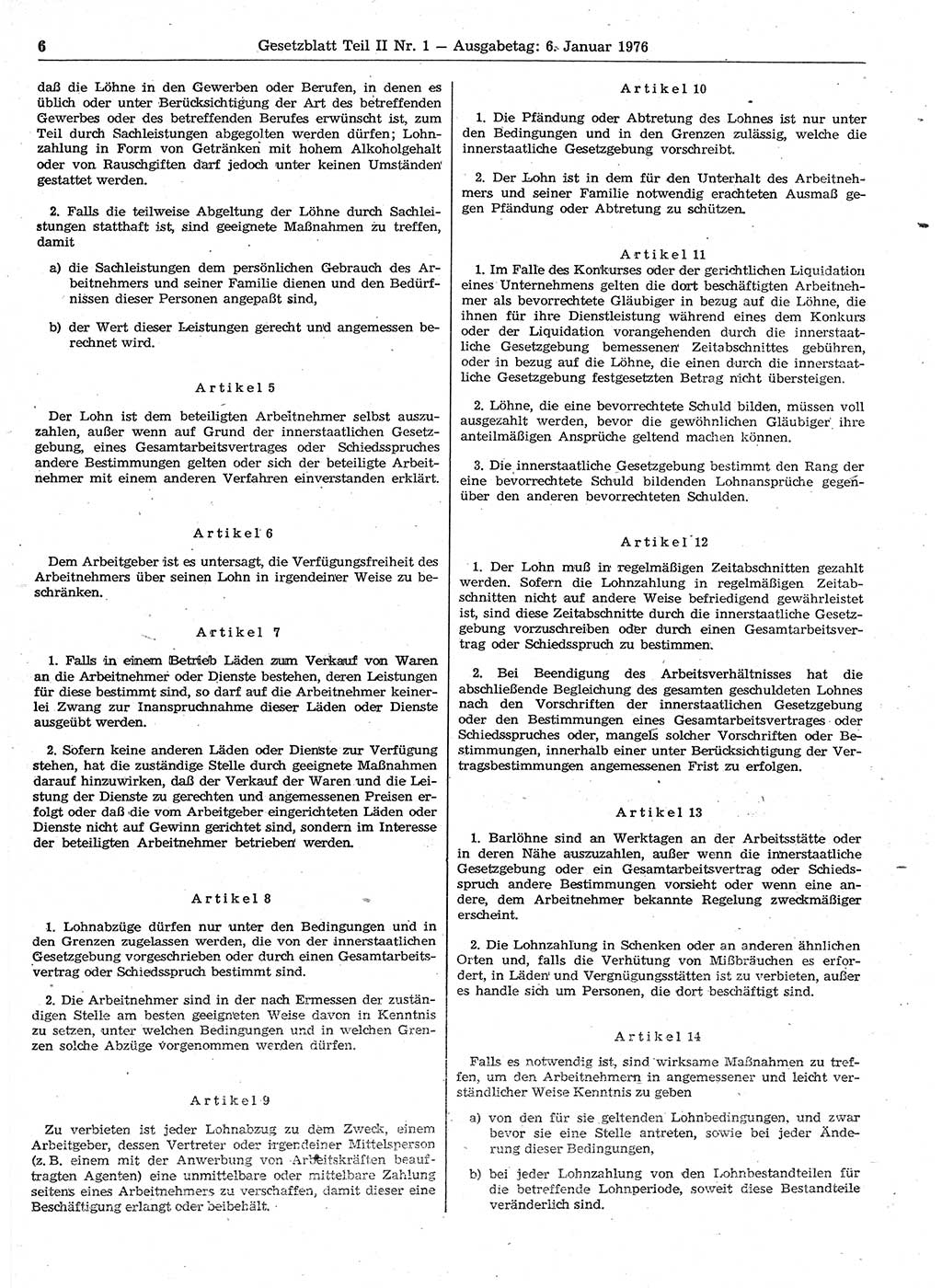 Gesetzblatt (GBl.) der Deutschen Demokratischen Republik (DDR) Teil ⅠⅠ 1976, Seite 6 (GBl. DDR ⅠⅠ 1976, S. 6)