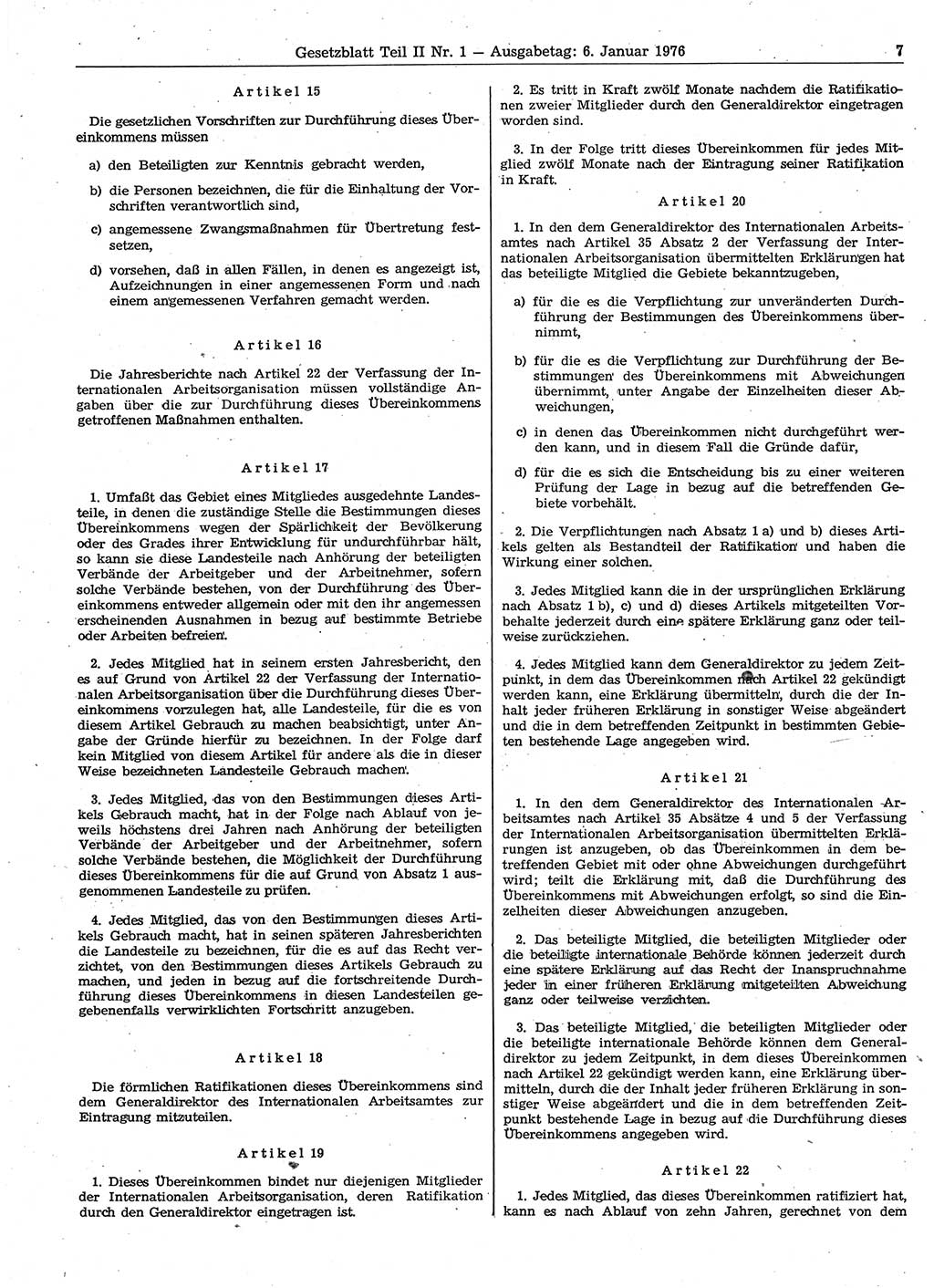 Gesetzblatt (GBl.) der Deutschen Demokratischen Republik (DDR) Teil ⅠⅠ 1976, Seite 7 (GBl. DDR ⅠⅠ 1976, S. 7)