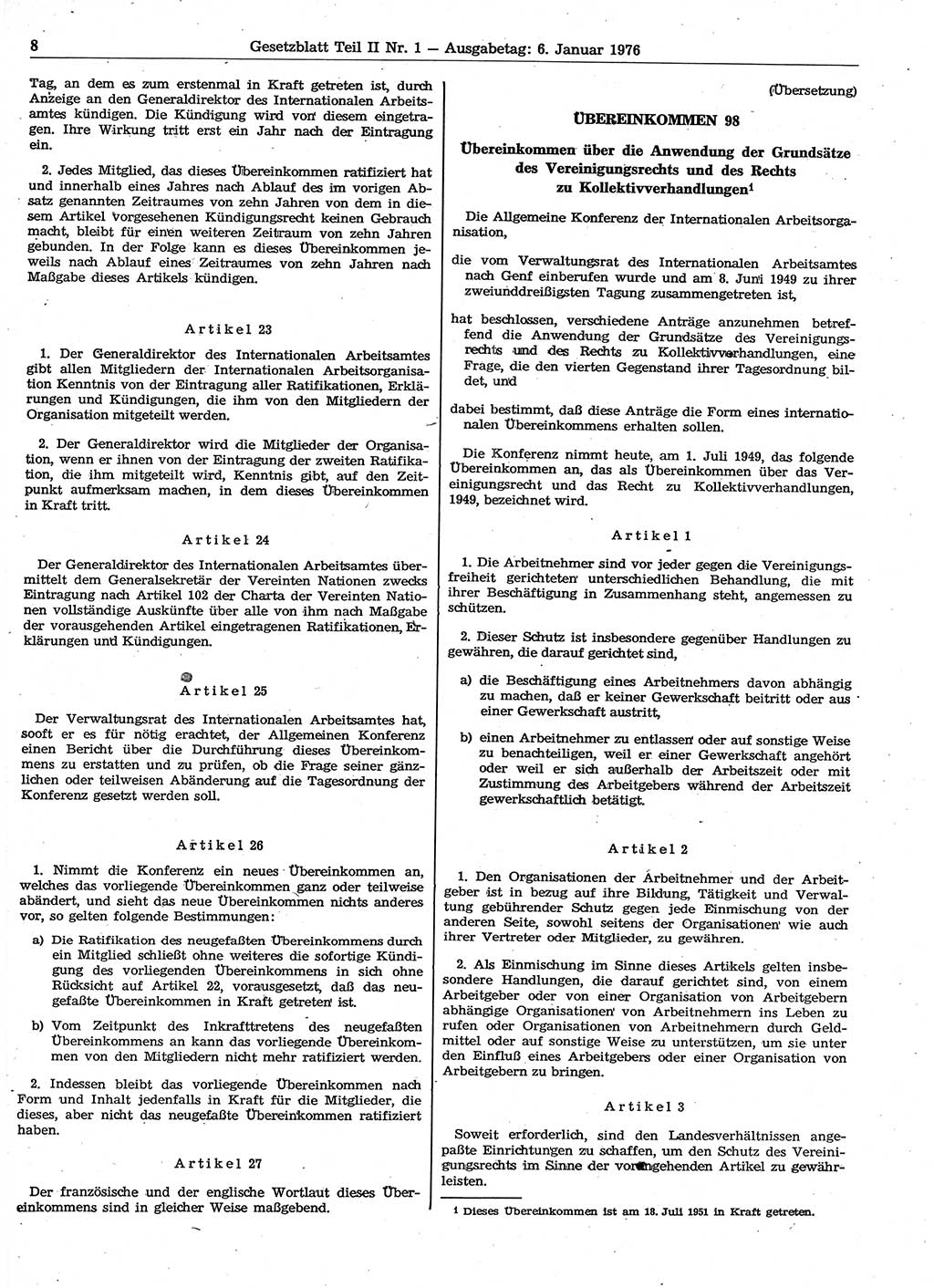 Gesetzblatt (GBl.) der Deutschen Demokratischen Republik (DDR) Teil ⅠⅠ 1976, Seite 8 (GBl. DDR ⅠⅠ 1976, S. 8)