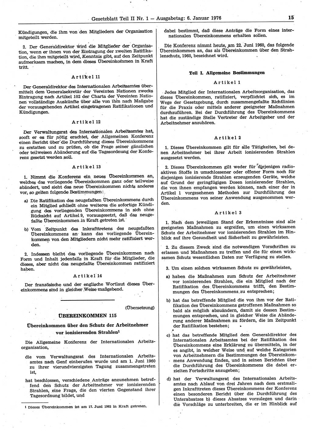 Gesetzblatt (GBl.) der Deutschen Demokratischen Republik (DDR) Teil ⅠⅠ 1976, Seite 15 (GBl. DDR ⅠⅠ 1976, S. 15)