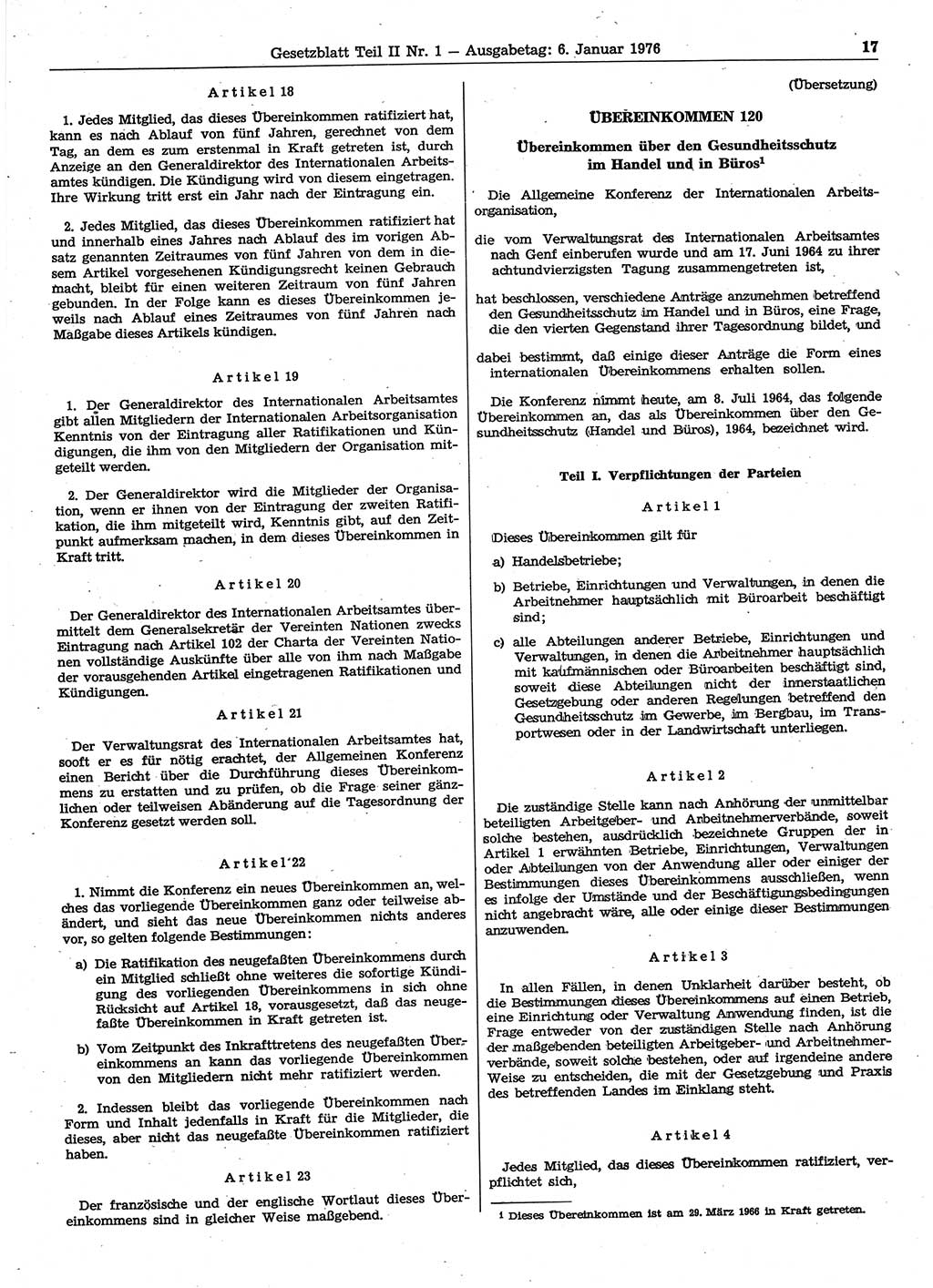 Gesetzblatt (GBl.) der Deutschen Demokratischen Republik (DDR) Teil ⅠⅠ 1976, Seite 17 (GBl. DDR ⅠⅠ 1976, S. 17)