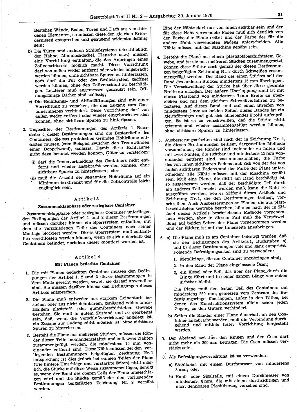 Gesetzblatt (GBl.) der Deutschen Demokratischen Republik (DDR) Teil ⅠⅠ 1976, Seite 31 (GBl. DDR ⅠⅠ 1976, S. 31)