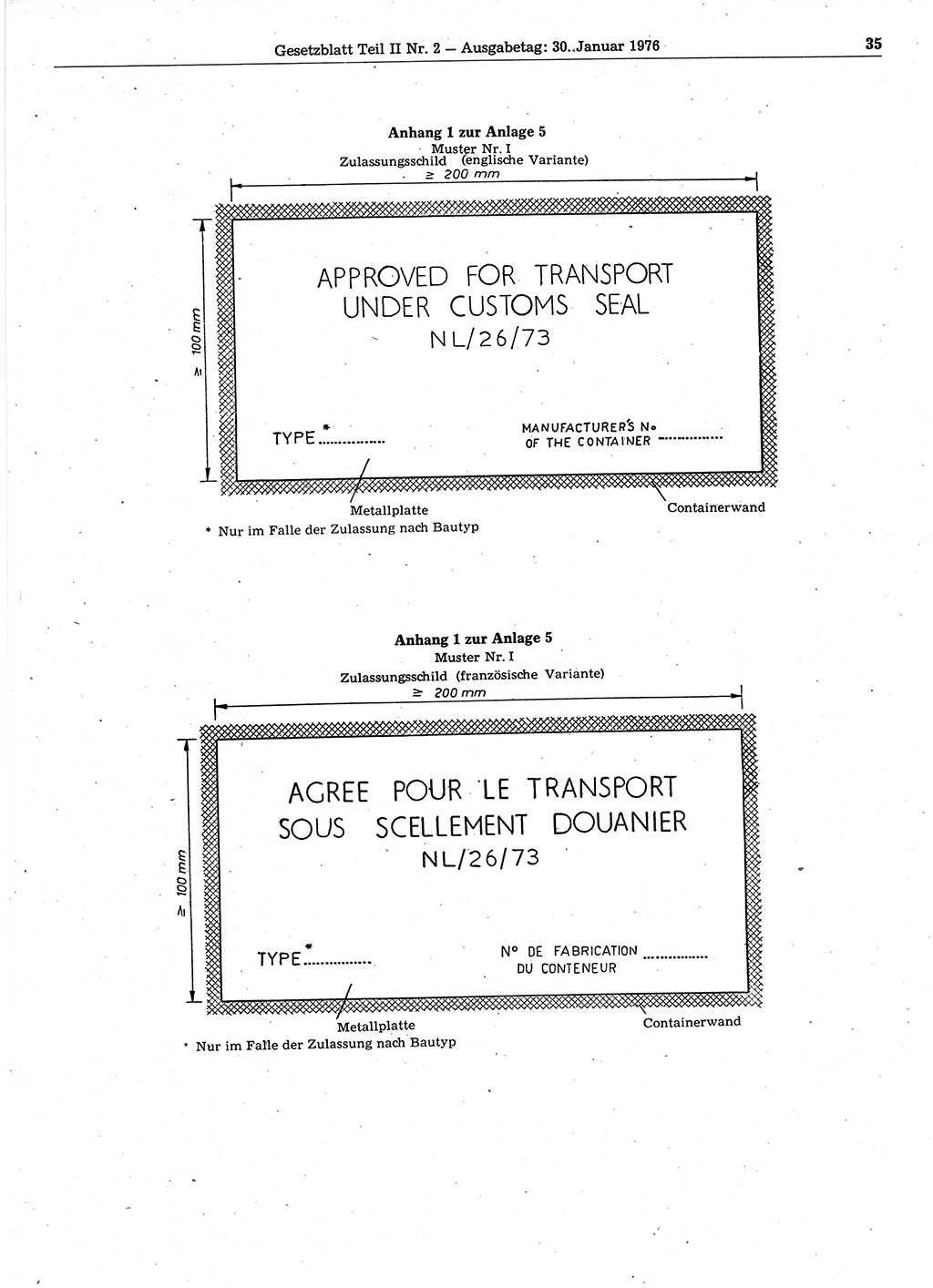 Gesetzblatt (GBl.) der Deutschen Demokratischen Republik (DDR) Teil ⅠⅠ 1976, Seite 35 (GBl. DDR ⅠⅠ 1976, S. 35)