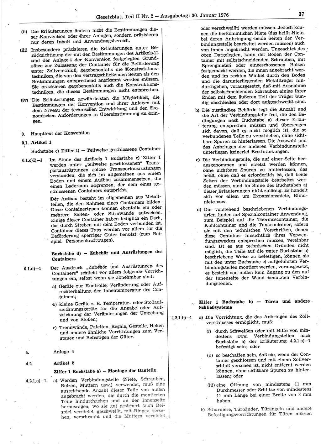 Gesetzblatt (GBl.) der Deutschen Demokratischen Republik (DDR) Teil ⅠⅠ 1976, Seite 37 (GBl. DDR ⅠⅠ 1976, S. 37)