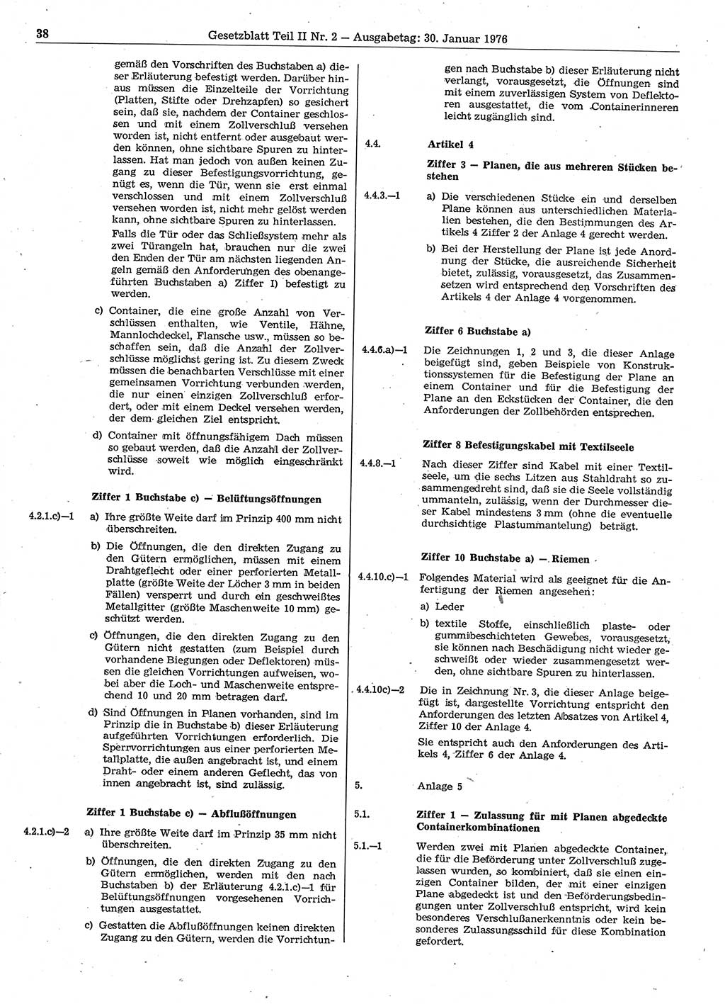 Gesetzblatt (GBl.) der Deutschen Demokratischen Republik (DDR) Teil ⅠⅠ 1976, Seite 38 (GBl. DDR ⅠⅠ 1976, S. 38)
