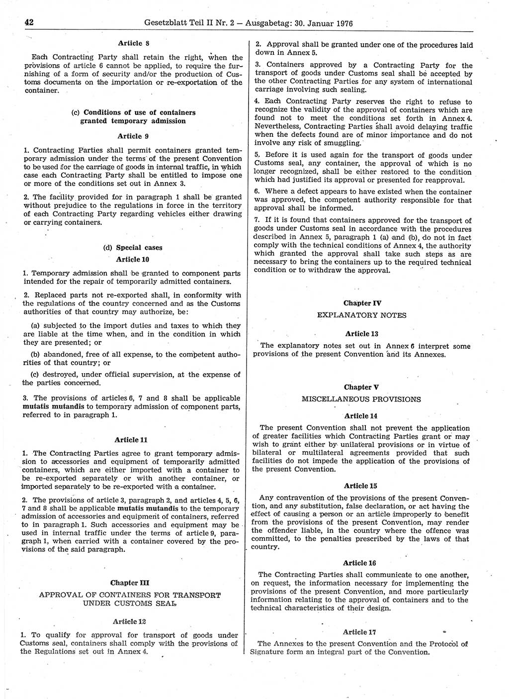 Gesetzblatt (GBl.) der Deutschen Demokratischen Republik (DDR) Teil ⅠⅠ 1976, Seite 42 (GBl. DDR ⅠⅠ 1976, S. 42)