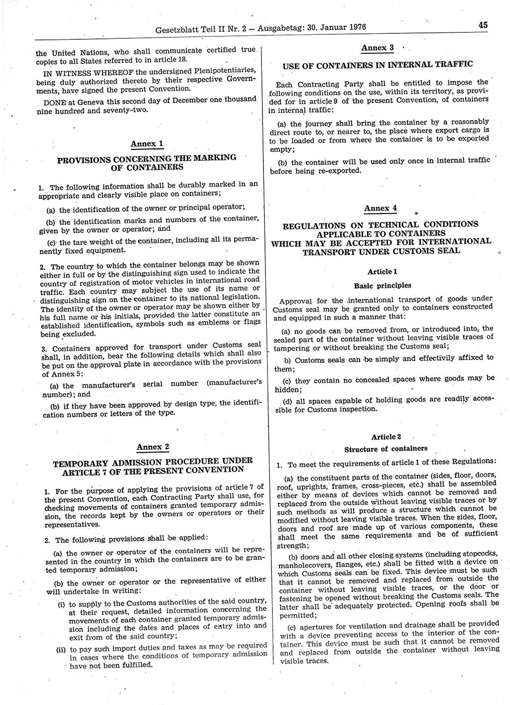 Gesetzblatt (GBl.) der Deutschen Demokratischen Republik (DDR) Teil ⅠⅠ 1976, Seite 45 (GBl. DDR ⅠⅠ 1976, S. 45)