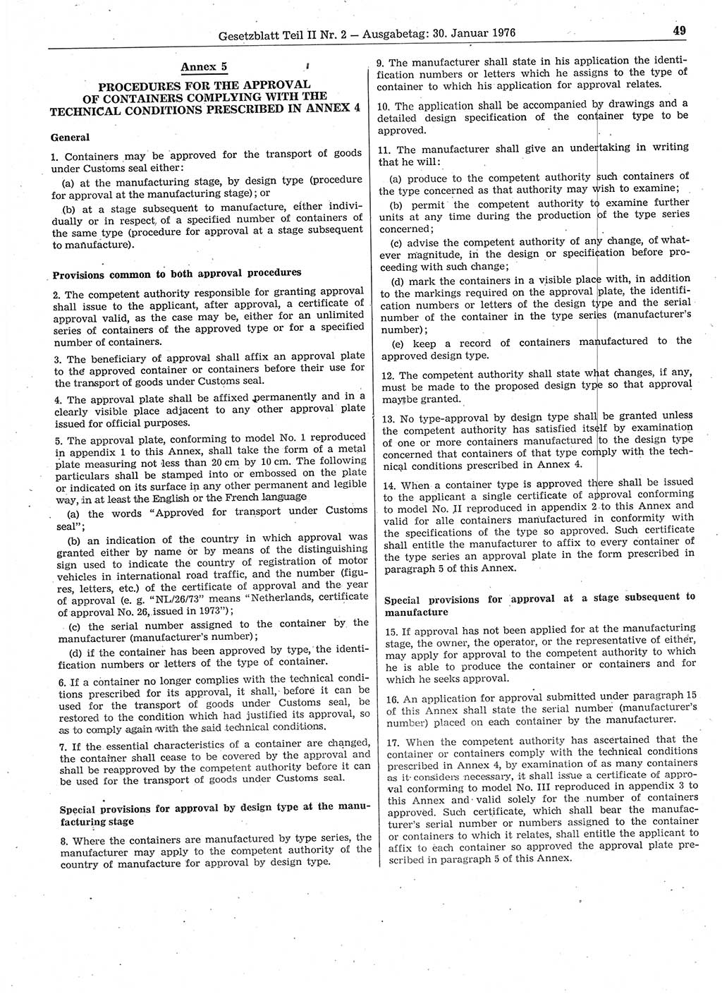 Gesetzblatt (GBl.) der Deutschen Demokratischen Republik (DDR) Teil ⅠⅠ 1976, Seite 49 (GBl. DDR ⅠⅠ 1976, S. 49)