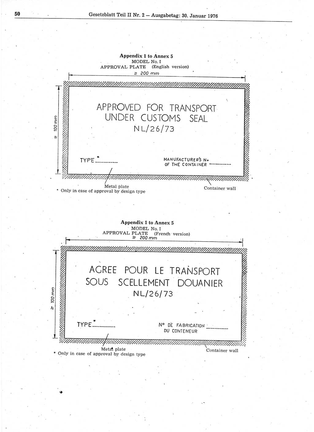 Gesetzblatt (GBl.) der Deutschen Demokratischen Republik (DDR) Teil ⅠⅠ 1976, Seite 50 (GBl. DDR ⅠⅠ 1976, S. 50)