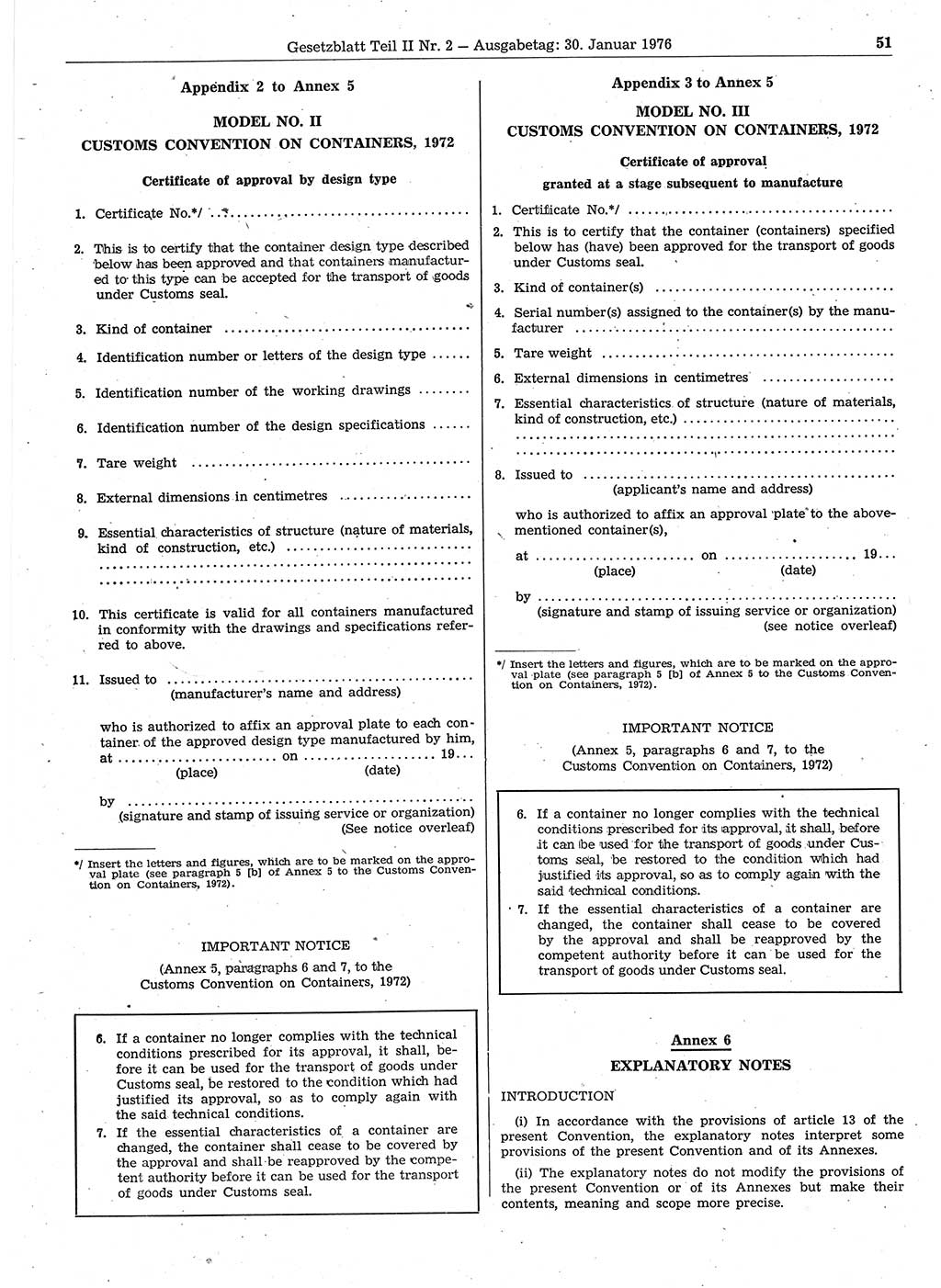 Gesetzblatt (GBl.) der Deutschen Demokratischen Republik (DDR) Teil ⅠⅠ 1976, Seite 51 (GBl. DDR ⅠⅠ 1976, S. 51)