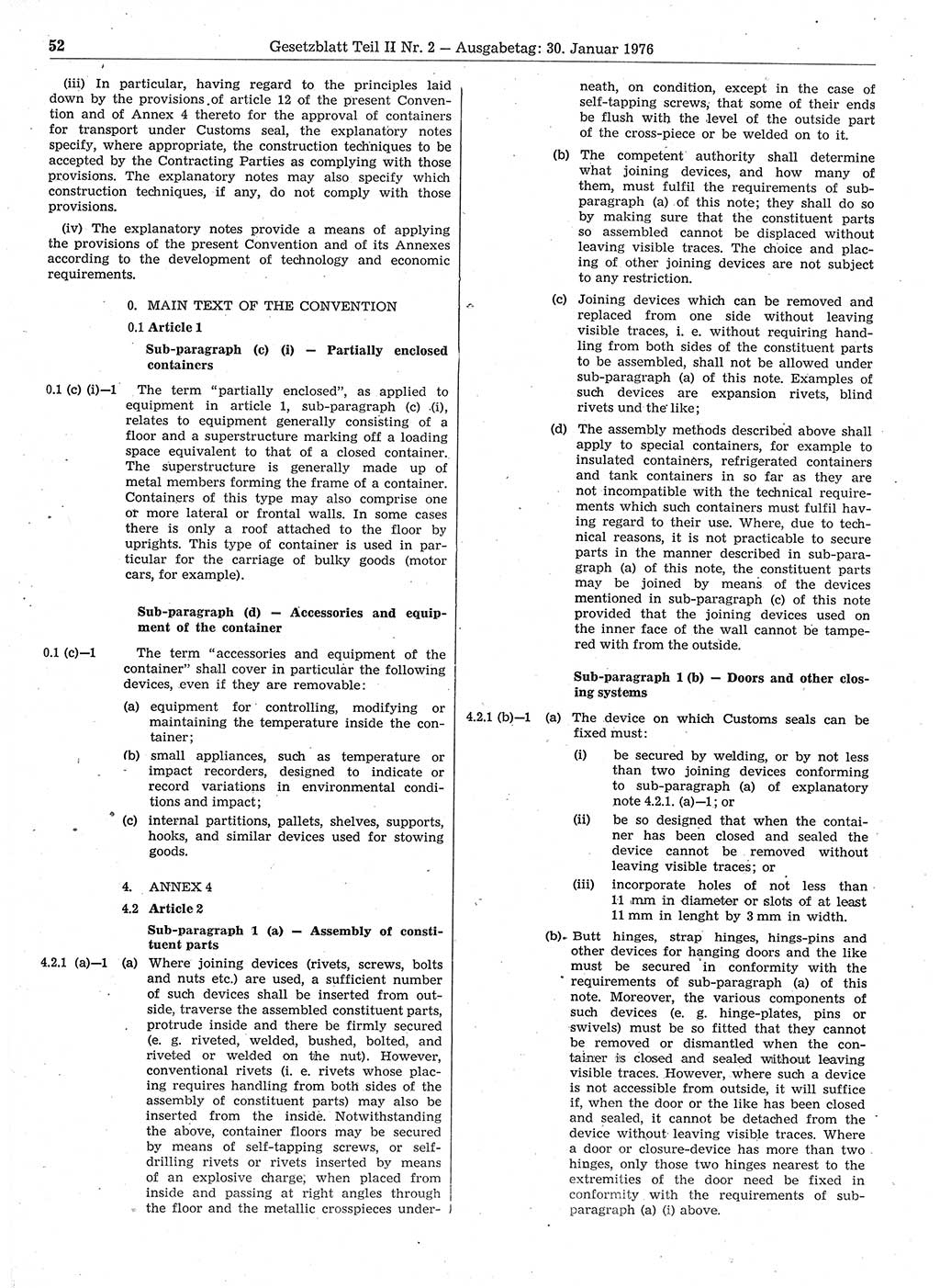 Gesetzblatt (GBl.) der Deutschen Demokratischen Republik (DDR) Teil ⅠⅠ 1976, Seite 52 (GBl. DDR ⅠⅠ 1976, S. 52)