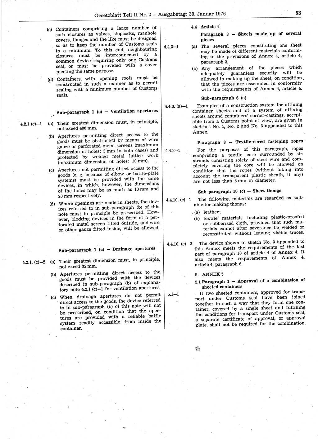 Gesetzblatt (GBl.) der Deutschen Demokratischen Republik (DDR) Teil ⅠⅠ 1976, Seite 53 (GBl. DDR ⅠⅠ 1976, S. 53)