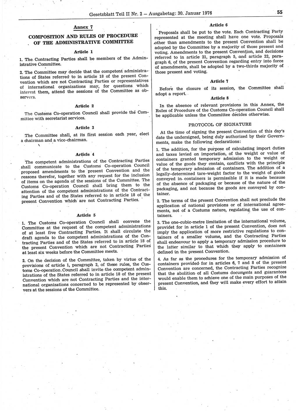 Gesetzblatt (GBl.) der Deutschen Demokratischen Republik (DDR) Teil ⅠⅠ 1976, Seite 55 (GBl. DDR ⅠⅠ 1976, S. 55)