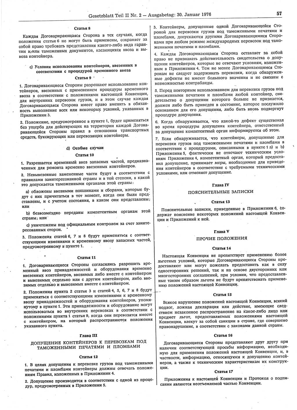 Gesetzblatt (GBl.) der Deutschen Demokratischen Republik (DDR) Teil ⅠⅠ 1976, Seite 57 (GBl. DDR ⅠⅠ 1976, S. 57)
