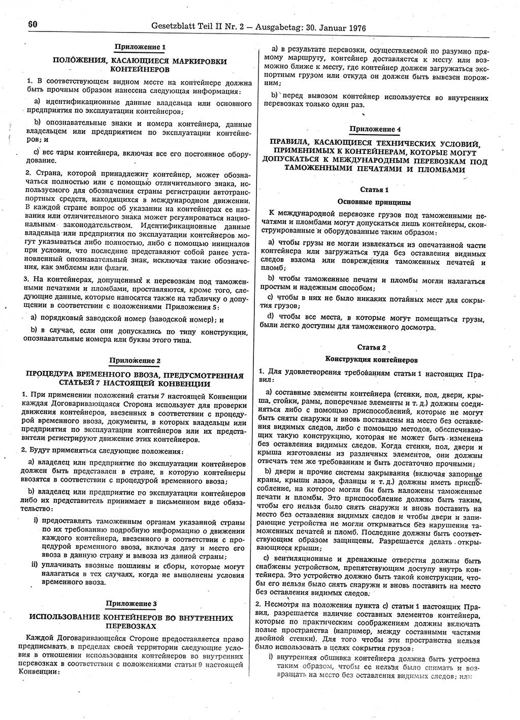 Gesetzblatt (GBl.) der Deutschen Demokratischen Republik (DDR) Teil ⅠⅠ 1976, Seite 60 (GBl. DDR ⅠⅠ 1976, S. 60)