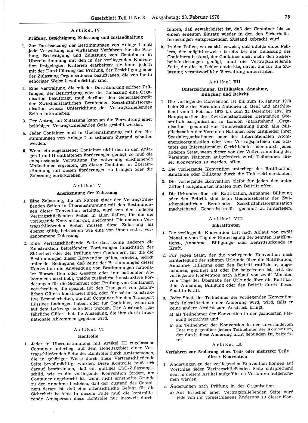 Gesetzblatt (GBl.) der Deutschen Demokratischen Republik (DDR) Teil ⅠⅠ 1976, Seite 75 (GBl. DDR ⅠⅠ 1976, S. 75)