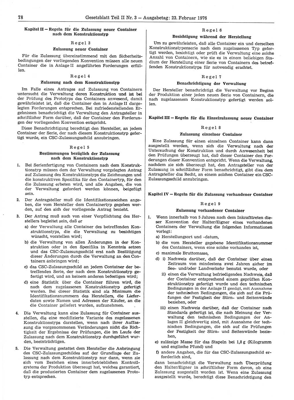 Gesetzblatt (GBl.) der Deutschen Demokratischen Republik (DDR) Teil ⅠⅠ 1976, Seite 78 (GBl. DDR ⅠⅠ 1976, S. 78)