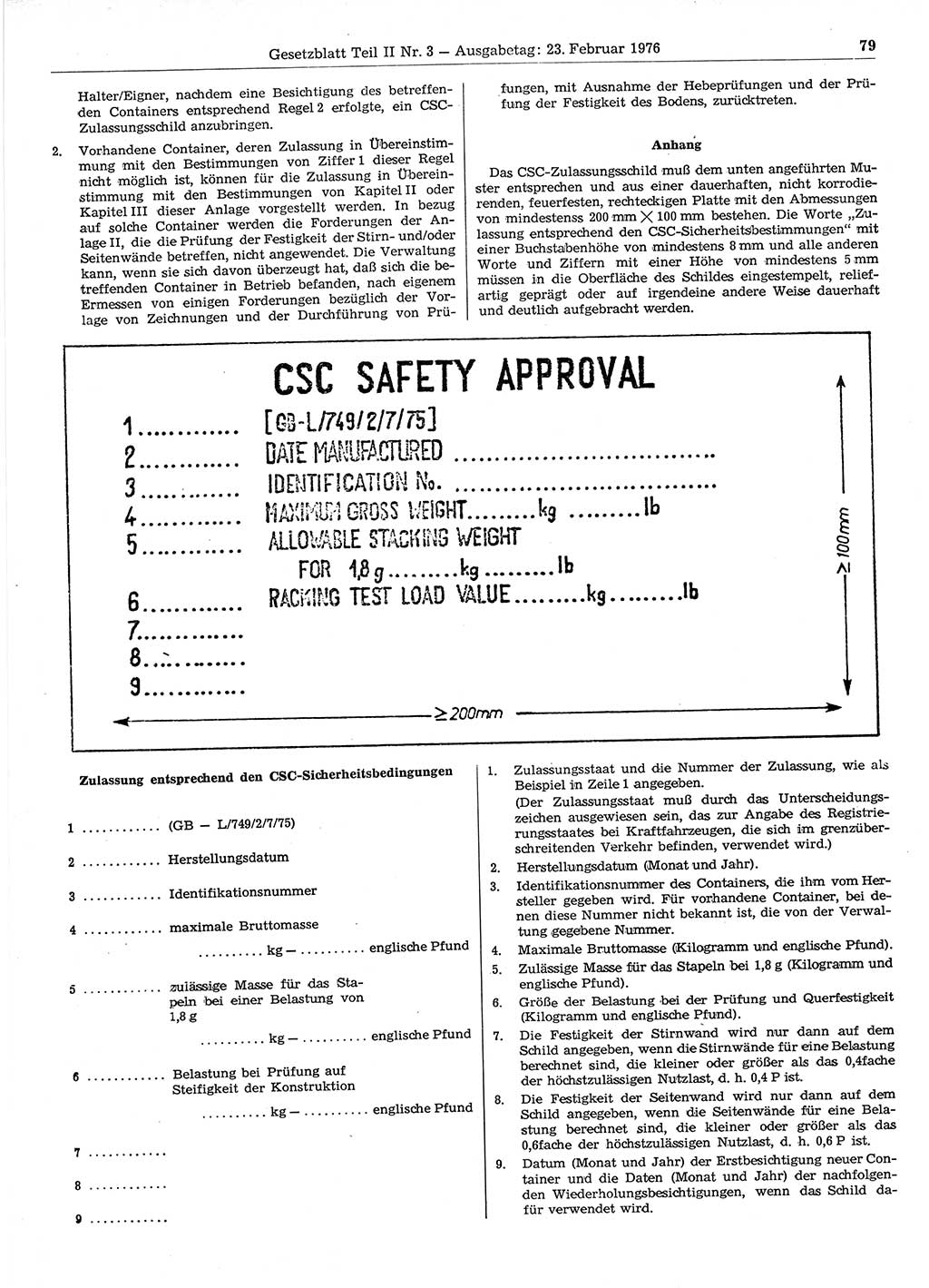 Gesetzblatt (GBl.) der Deutschen Demokratischen Republik (DDR) Teil ⅠⅠ 1976, Seite 79 (GBl. DDR ⅠⅠ 1976, S. 79)
