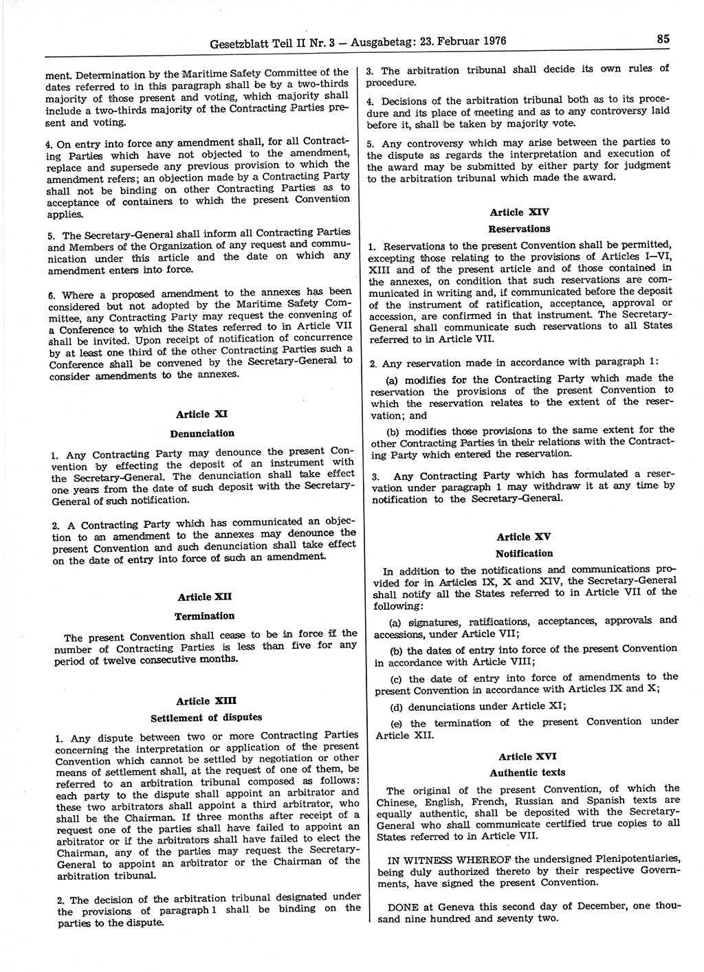 Gesetzblatt (GBl.) der Deutschen Demokratischen Republik (DDR) Teil ⅠⅠ 1976, Seite 85 (GBl. DDR ⅠⅠ 1976, S. 85)