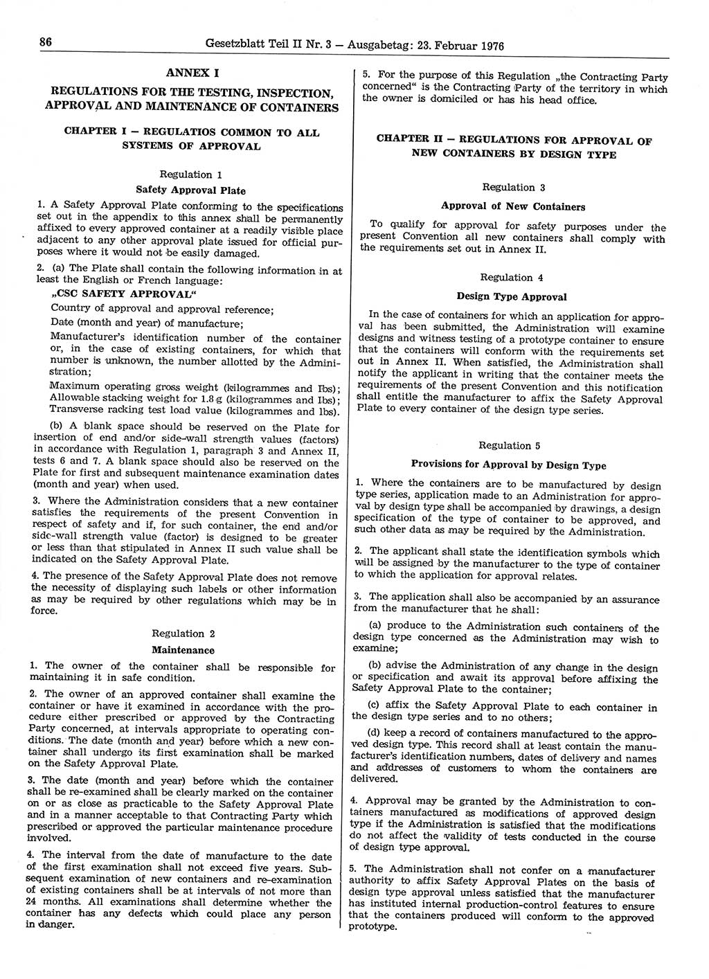Gesetzblatt (GBl.) der Deutschen Demokratischen Republik (DDR) Teil ⅠⅠ 1976, Seite 86 (GBl. DDR ⅠⅠ 1976, S. 86)