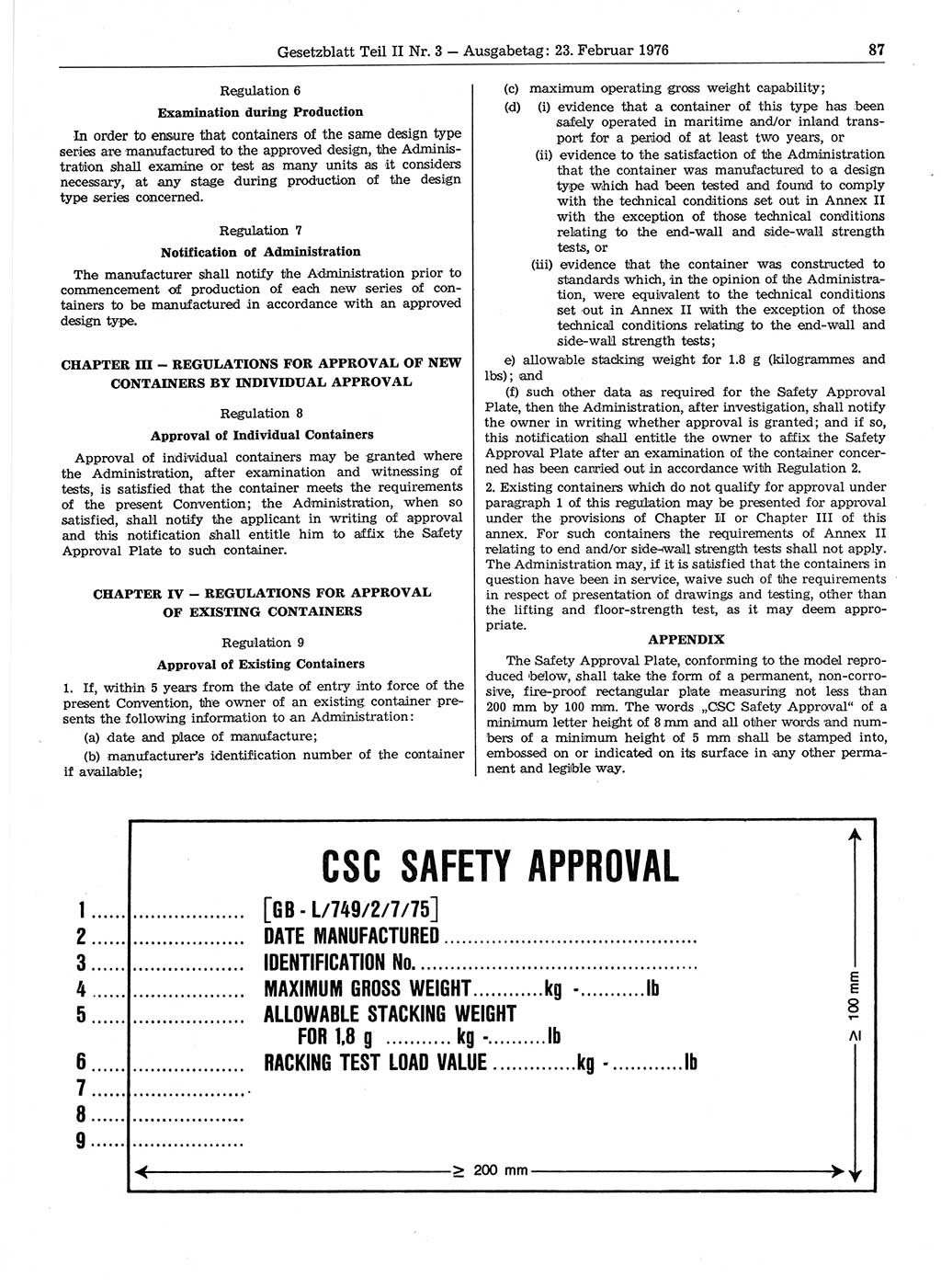 Gesetzblatt (GBl.) der Deutschen Demokratischen Republik (DDR) Teil ⅠⅠ 1976, Seite 87 (GBl. DDR ⅠⅠ 1976, S. 87)