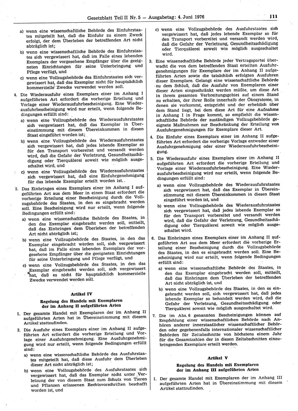 Gesetzblatt (GBl.) der Deutschen Demokratischen Republik (DDR) Teil ⅠⅠ 1976, Seite 111 (GBl. DDR ⅠⅠ 1976, S. 111)