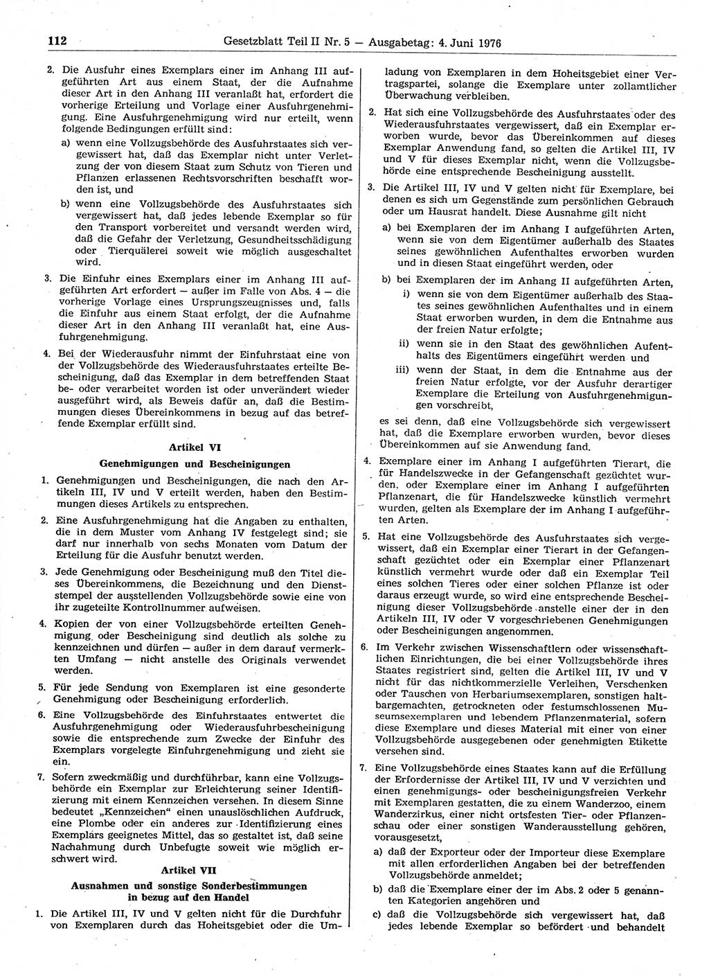 Gesetzblatt (GBl.) der Deutschen Demokratischen Republik (DDR) Teil ⅠⅠ 1976, Seite 112 (GBl. DDR ⅠⅠ 1976, S. 112)
