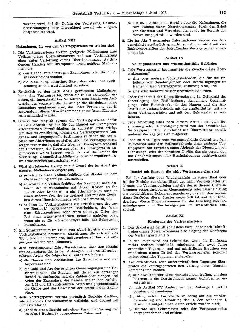 Gesetzblatt (GBl.) der Deutschen Demokratischen Republik (DDR) Teil ⅠⅠ 1976, Seite 113 (GBl. DDR ⅠⅠ 1976, S. 113)