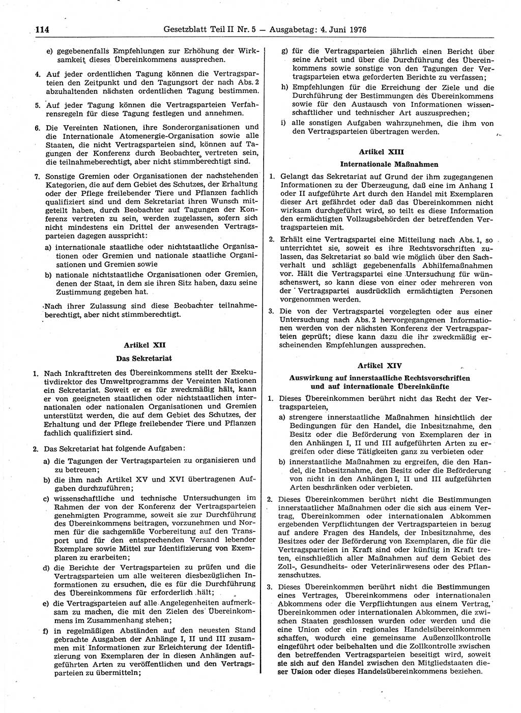 Gesetzblatt (GBl.) der Deutschen Demokratischen Republik (DDR) Teil ⅠⅠ 1976, Seite 114 (GBl. DDR ⅠⅠ 1976, S. 114)