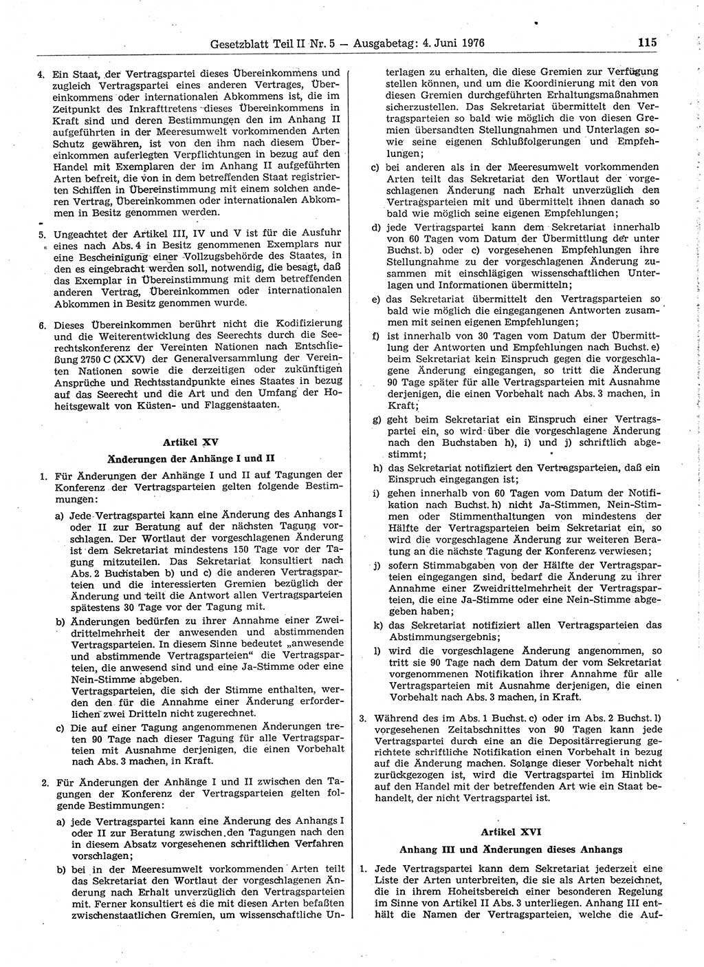 Gesetzblatt (GBl.) der Deutschen Demokratischen Republik (DDR) Teil ⅠⅠ 1976, Seite 115 (GBl. DDR ⅠⅠ 1976, S. 115)