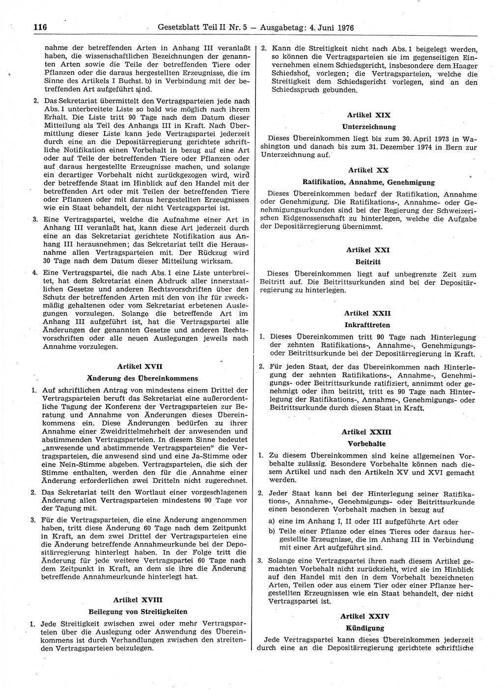 Gesetzblatt (GBl.) der Deutschen Demokratischen Republik (DDR) Teil ⅠⅠ 1976, Seite 116 (GBl. DDR ⅠⅠ 1976, S. 116)