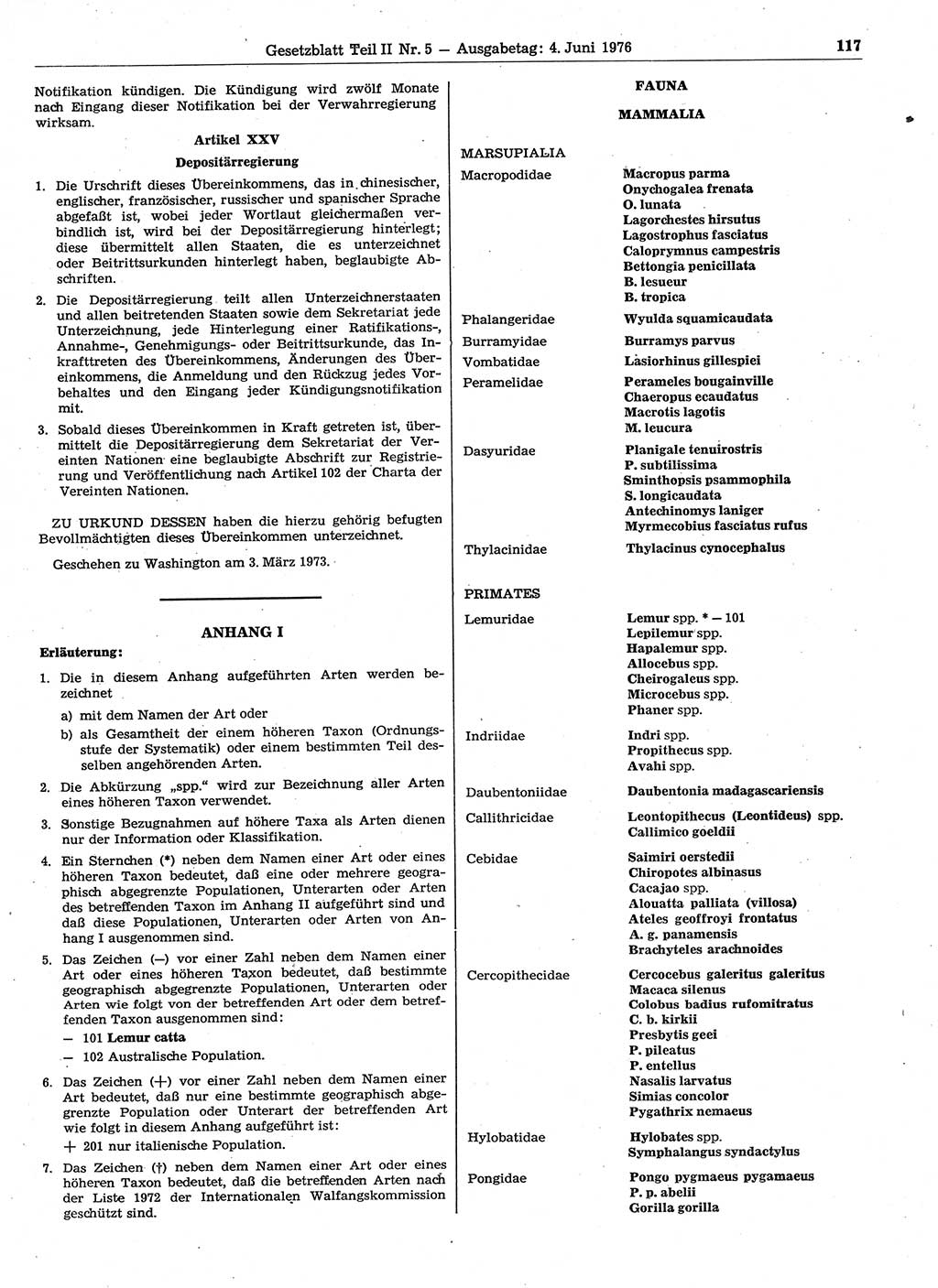 Gesetzblatt (GBl.) der Deutschen Demokratischen Republik (DDR) Teil ⅠⅠ 1976, Seite 117 (GBl. DDR ⅠⅠ 1976, S. 117)
