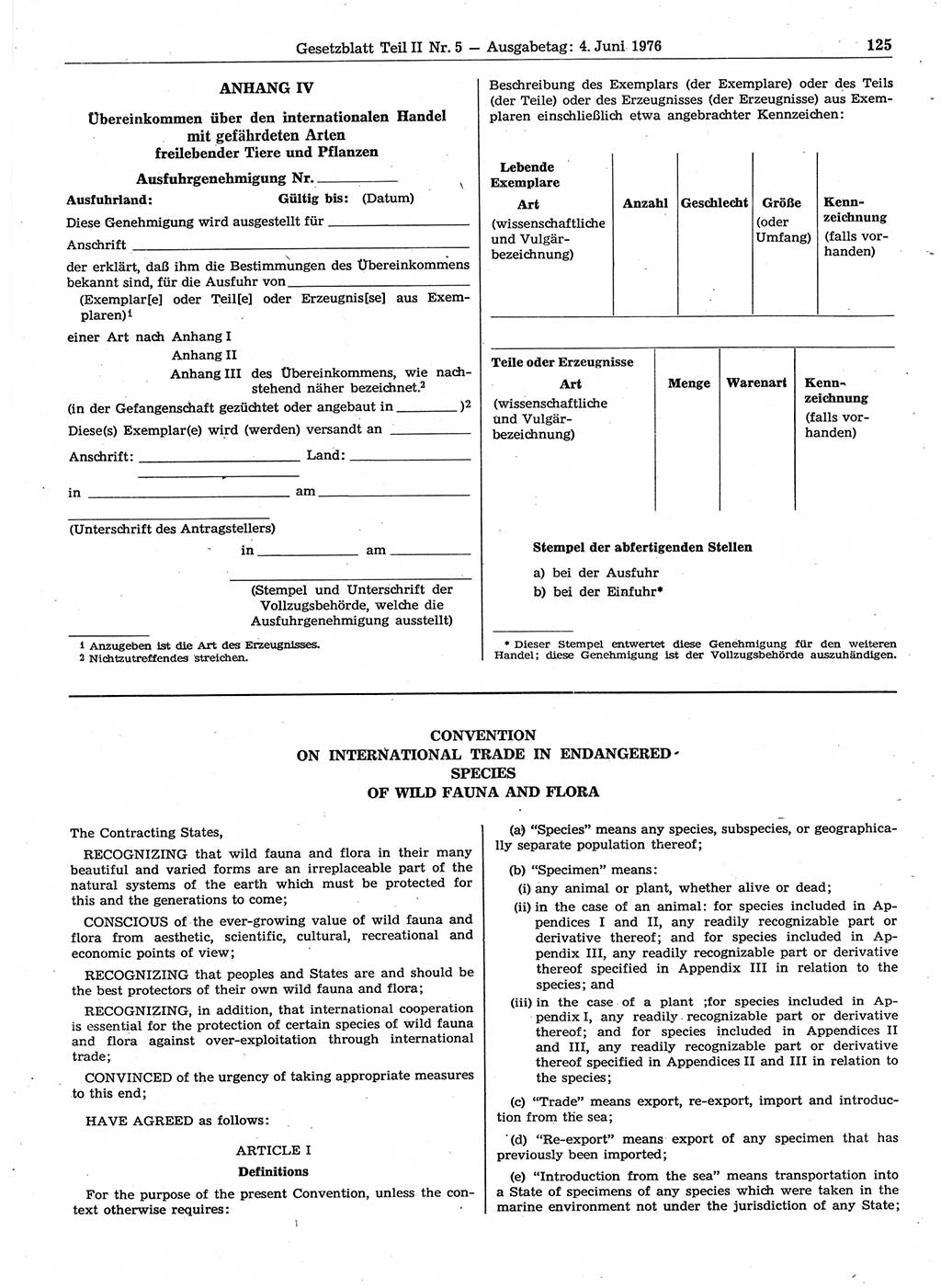 Gesetzblatt (GBl.) der Deutschen Demokratischen Republik (DDR) Teil ⅠⅠ 1976, Seite 125 (GBl. DDR ⅠⅠ 1976, S. 125)