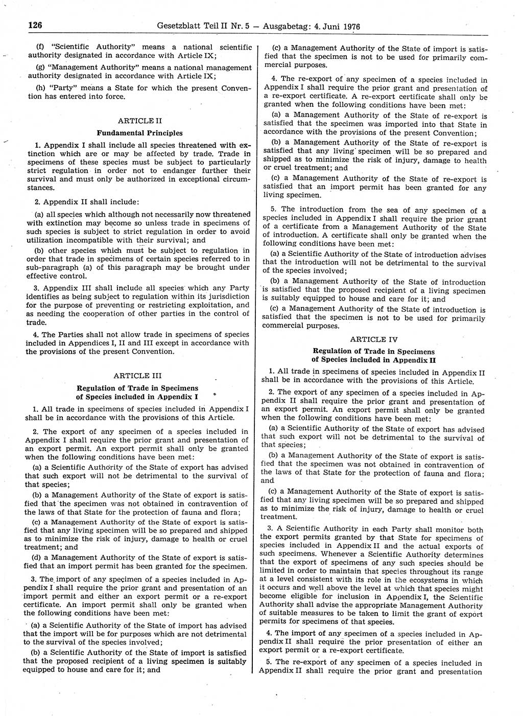 Gesetzblatt (GBl.) der Deutschen Demokratischen Republik (DDR) Teil ⅠⅠ 1976, Seite 126 (GBl. DDR ⅠⅠ 1976, S. 126)