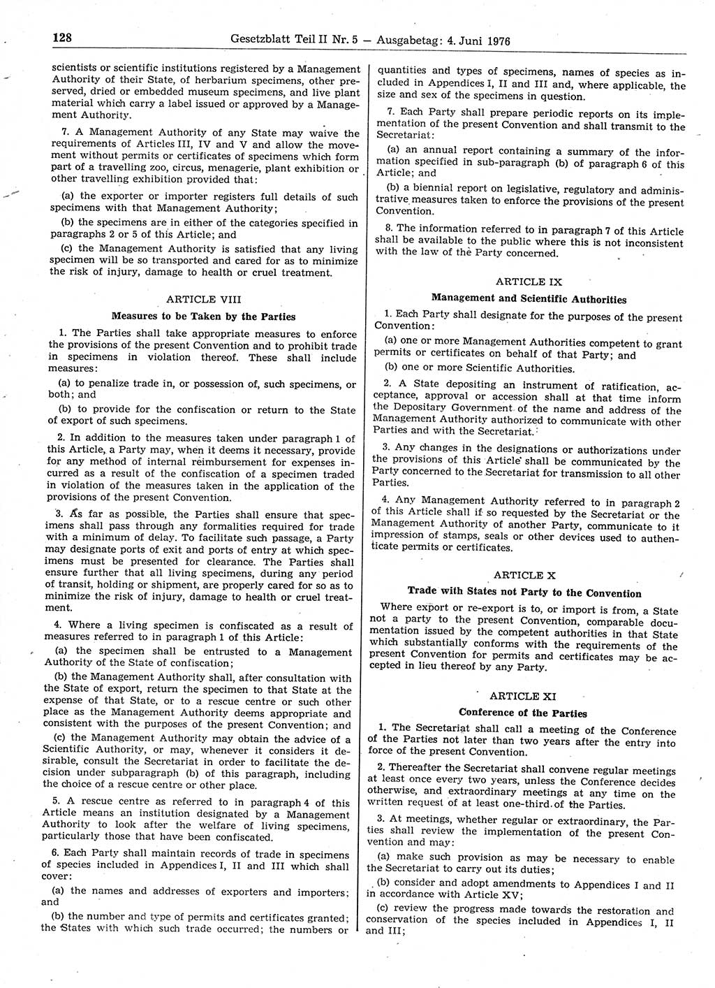 Gesetzblatt (GBl.) der Deutschen Demokratischen Republik (DDR) Teil ⅠⅠ 1976, Seite 128 (GBl. DDR ⅠⅠ 1976, S. 128)