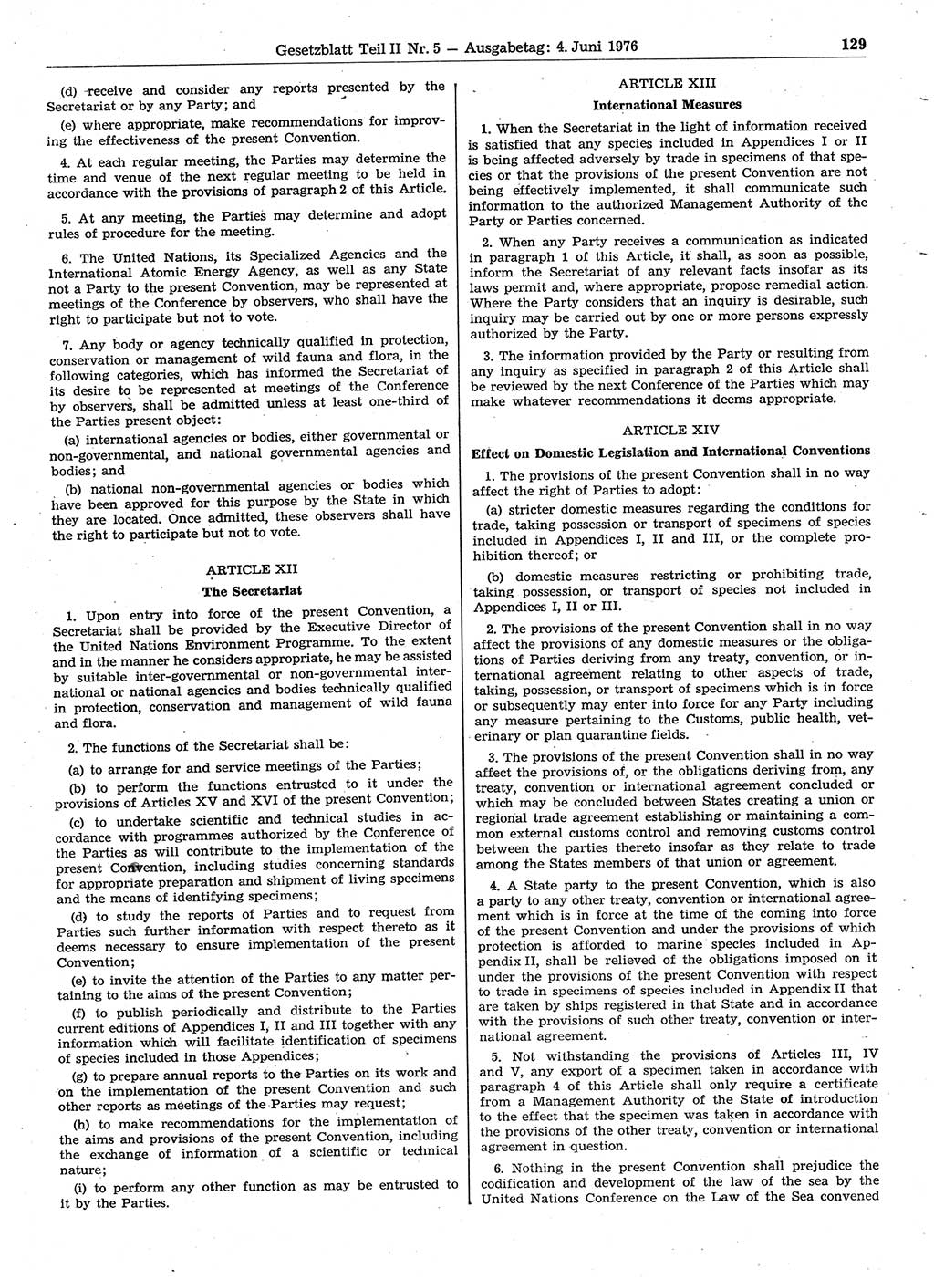 Gesetzblatt (GBl.) der Deutschen Demokratischen Republik (DDR) Teil ⅠⅠ 1976, Seite 129 (GBl. DDR ⅠⅠ 1976, S. 129)