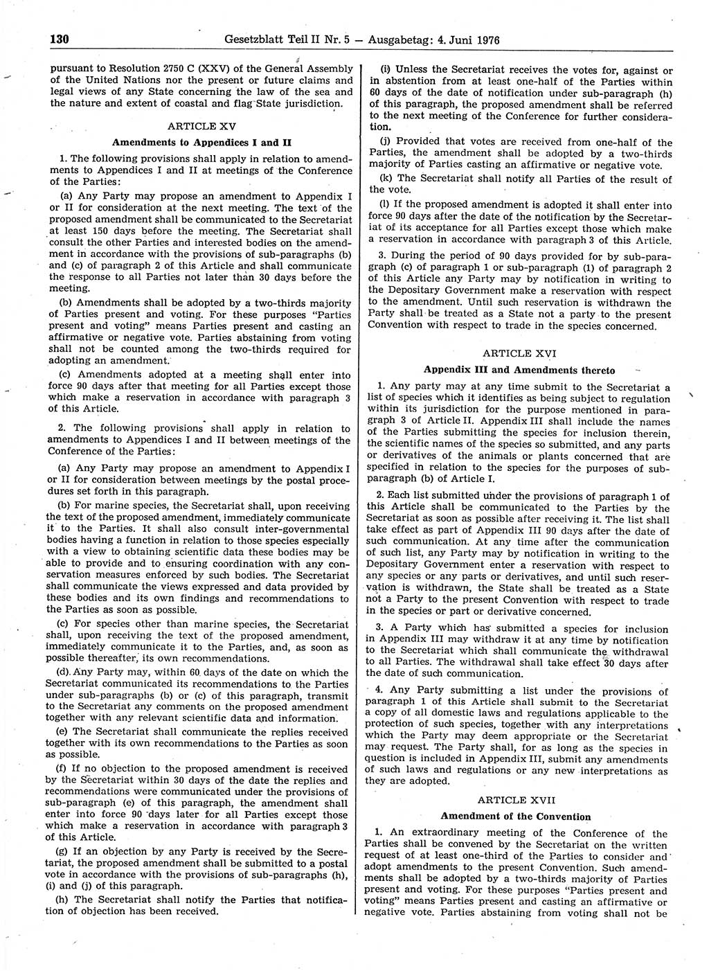 Gesetzblatt (GBl.) der Deutschen Demokratischen Republik (DDR) Teil ⅠⅠ 1976, Seite 130 (GBl. DDR ⅠⅠ 1976, S. 130)