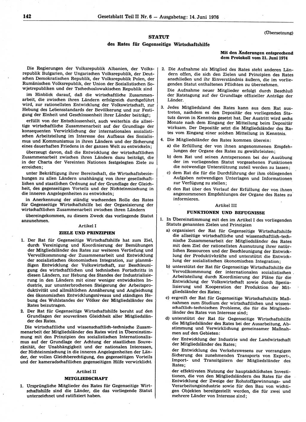 Gesetzblatt (GBl.) der Deutschen Demokratischen Republik (DDR) Teil ⅠⅠ 1976, Seite 142 (GBl. DDR ⅠⅠ 1976, S. 142)