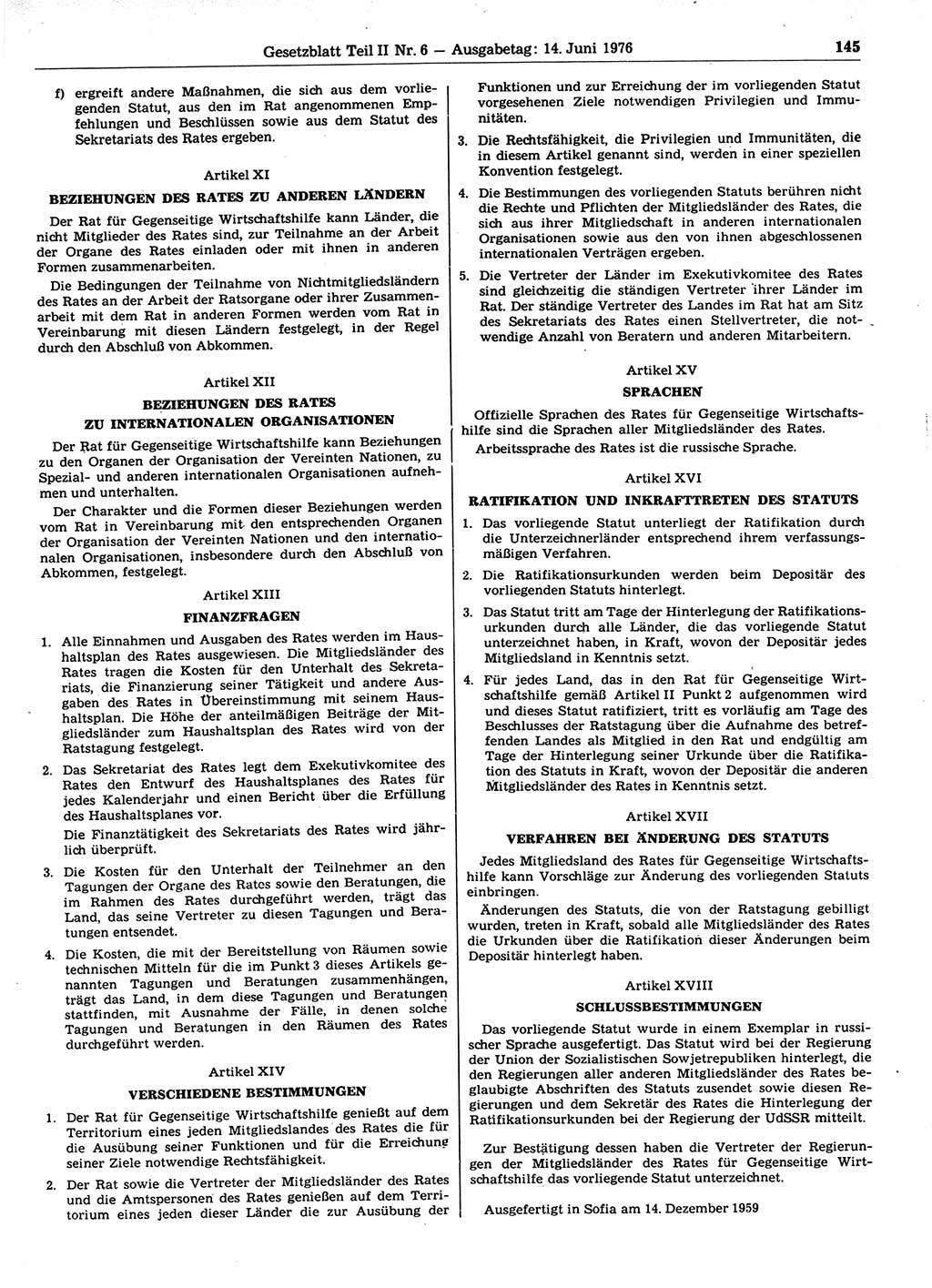 Gesetzblatt (GBl.) der Deutschen Demokratischen Republik (DDR) Teil ⅠⅠ 1976, Seite 145 (GBl. DDR ⅠⅠ 1976, S. 145)