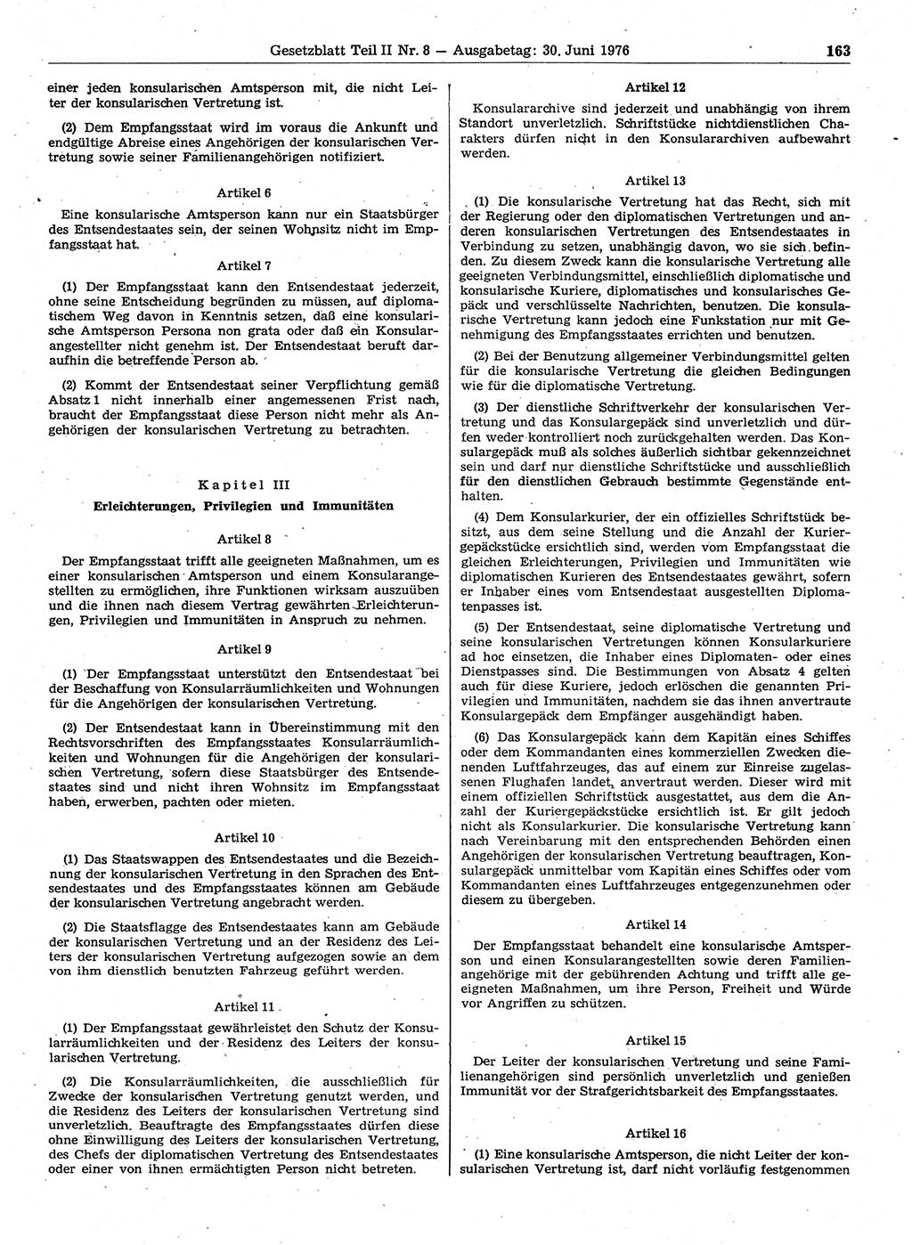 Gesetzblatt (GBl.) der Deutschen Demokratischen Republik (DDR) Teil ⅠⅠ 1976, Seite 163 (GBl. DDR ⅠⅠ 1976, S. 163)