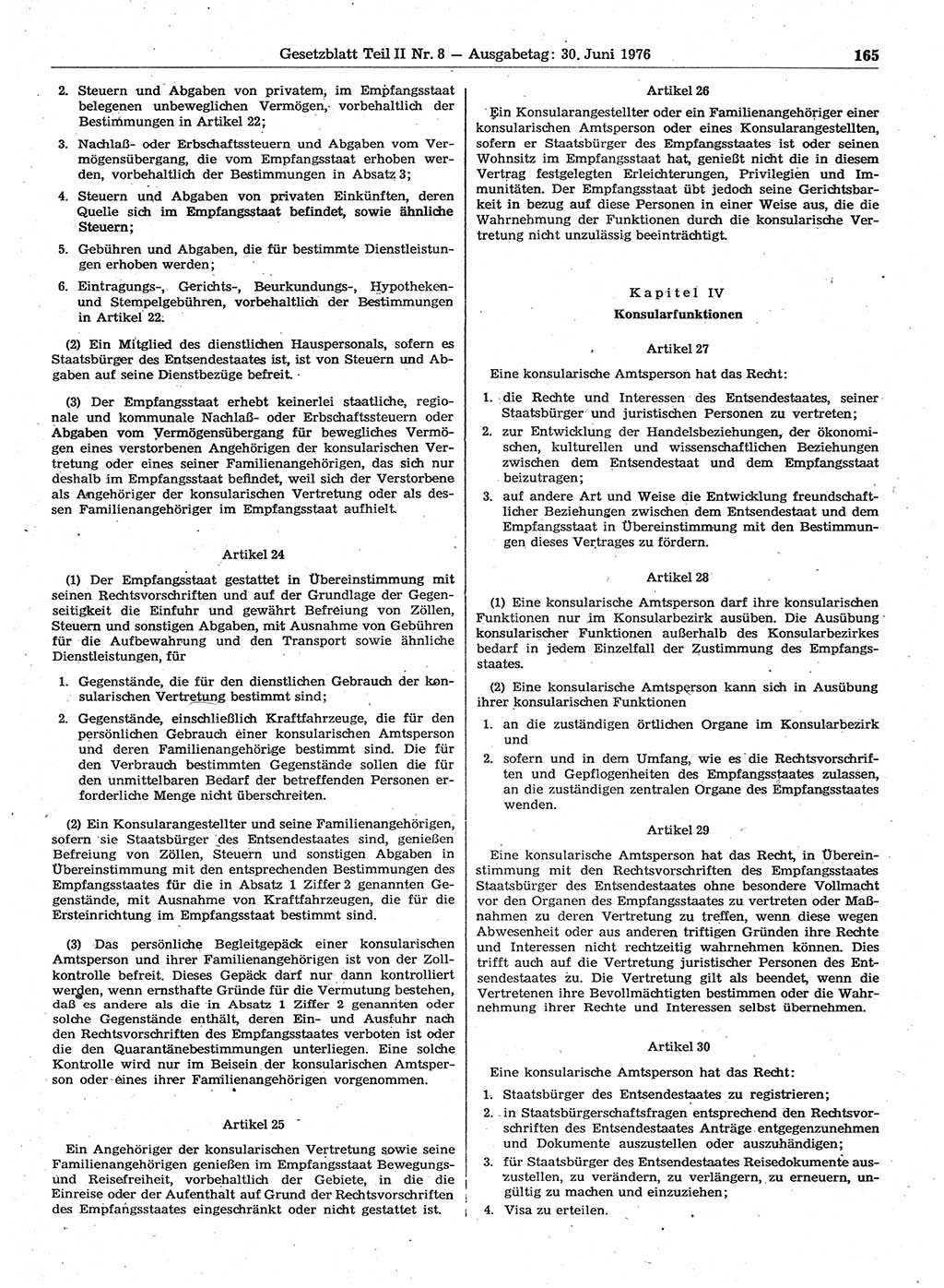 Gesetzblatt (GBl.) der Deutschen Demokratischen Republik (DDR) Teil ⅠⅠ 1976, Seite 165 (GBl. DDR ⅠⅠ 1976, S. 165)
