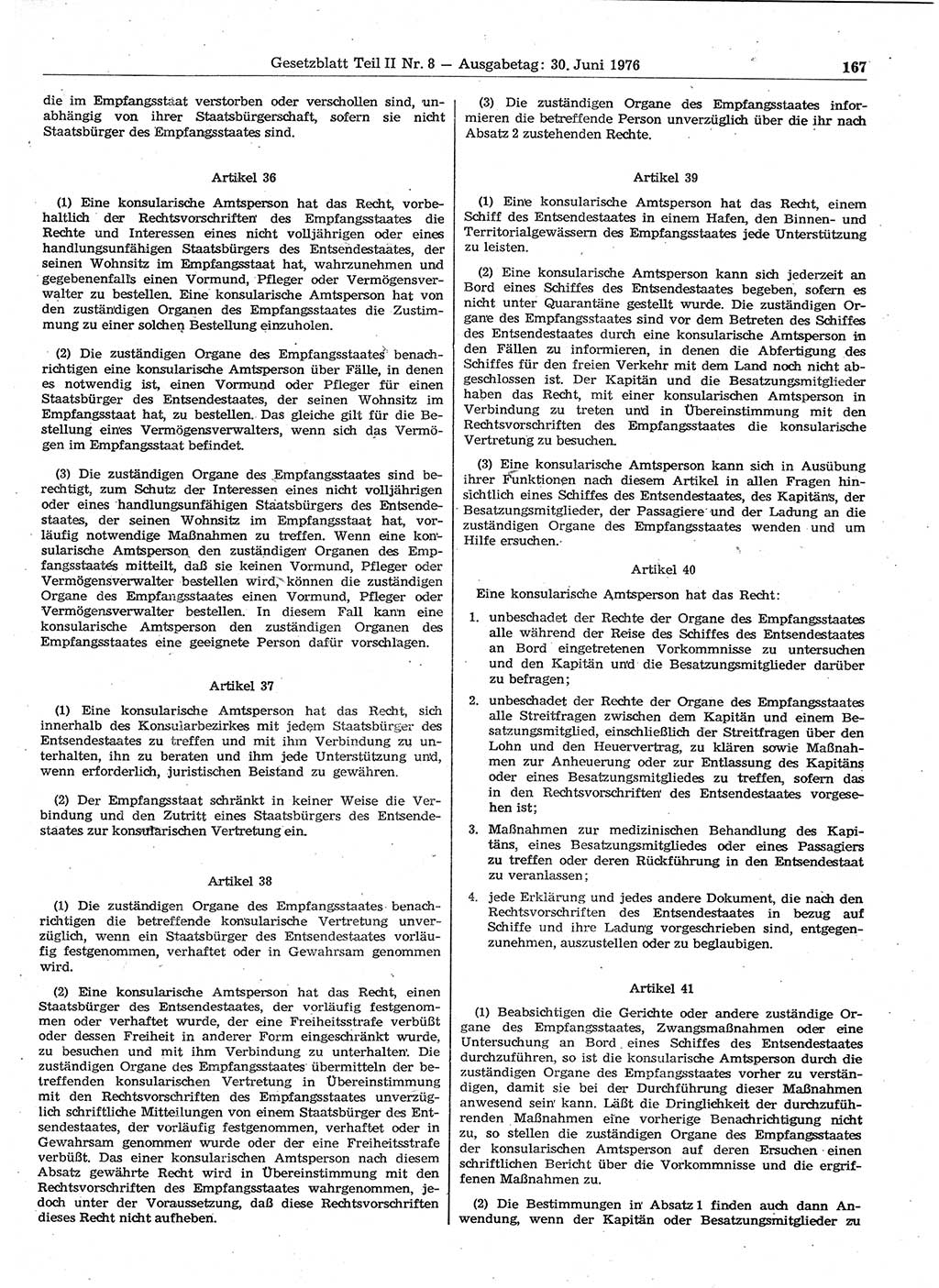 Gesetzblatt (GBl.) der Deutschen Demokratischen Republik (DDR) Teil ⅠⅠ 1976, Seite 167 (GBl. DDR ⅠⅠ 1976, S. 167)