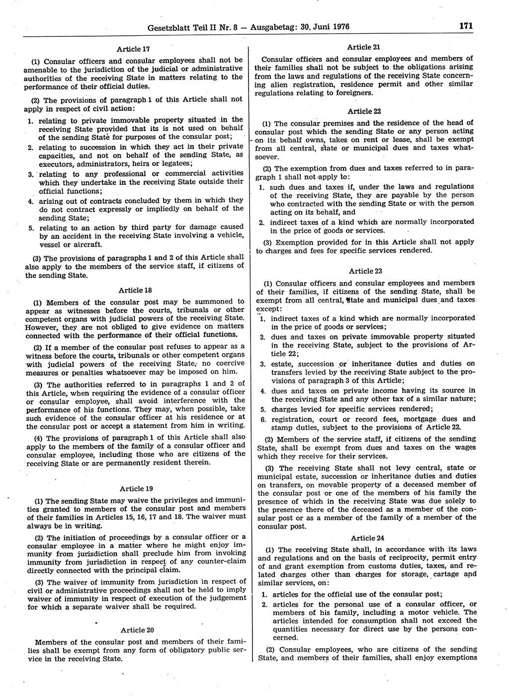 Gesetzblatt (GBl.) der Deutschen Demokratischen Republik (DDR) Teil ⅠⅠ 1976, Seite 171 (GBl. DDR ⅠⅠ 1976, S. 171)