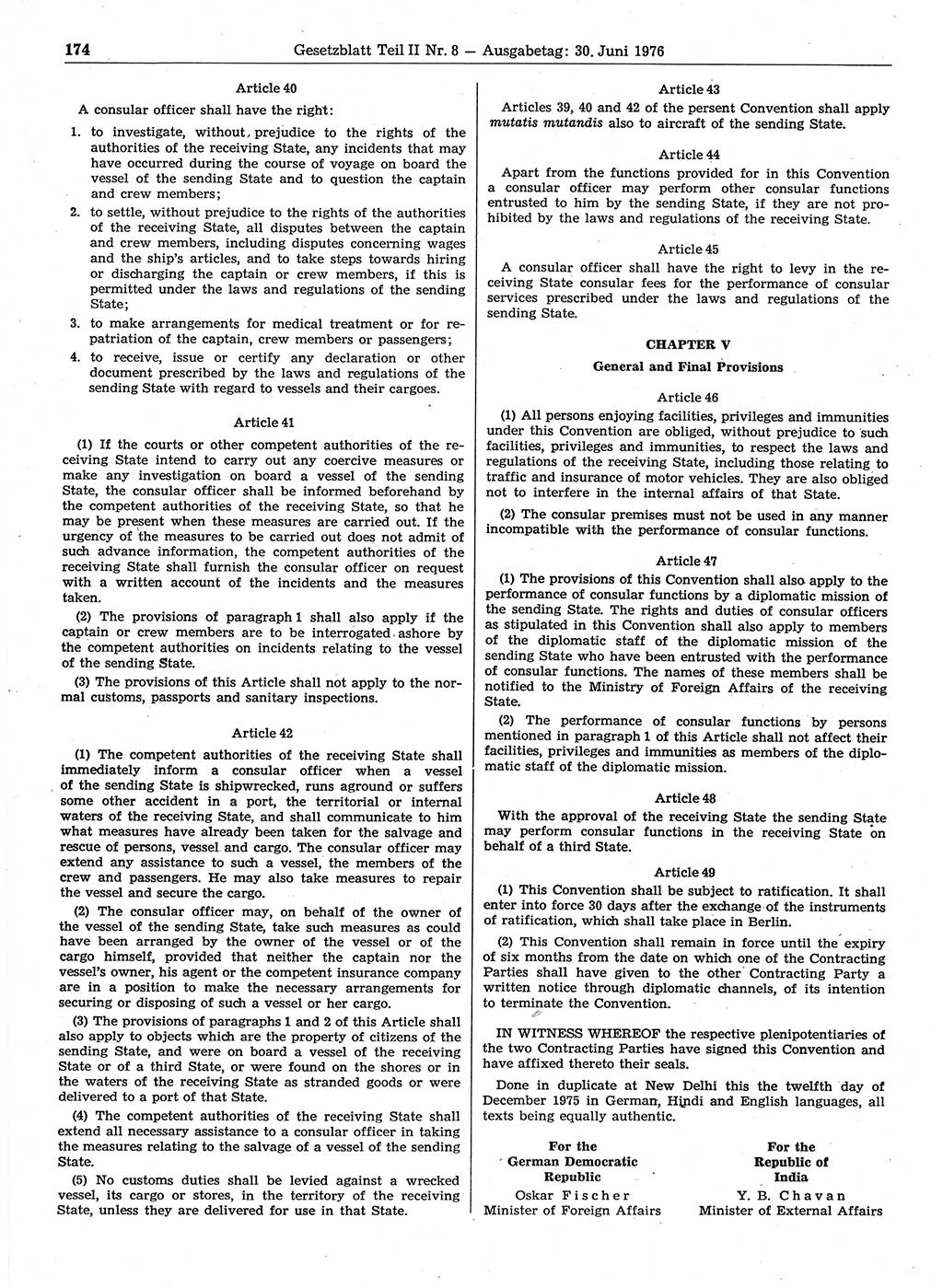 Gesetzblatt (GBl.) der Deutschen Demokratischen Republik (DDR) Teil ⅠⅠ 1976, Seite 174 (GBl. DDR ⅠⅠ 1976, S. 174)